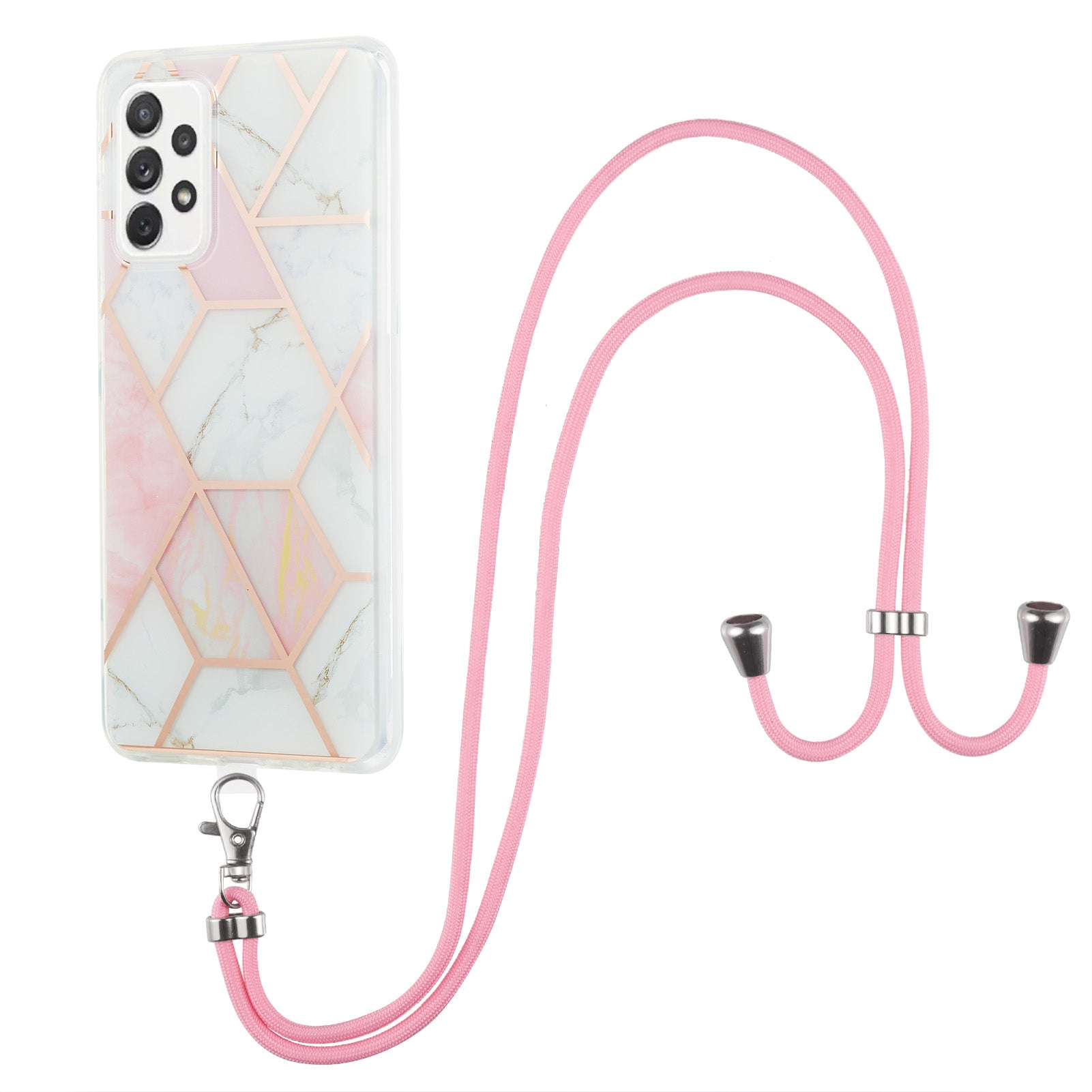 YB IMD Series-5 for Samsung Galaxy A53 5G Splicing Marble Pattern IML IMD Electroplating TPU Phone Case with Lanyard