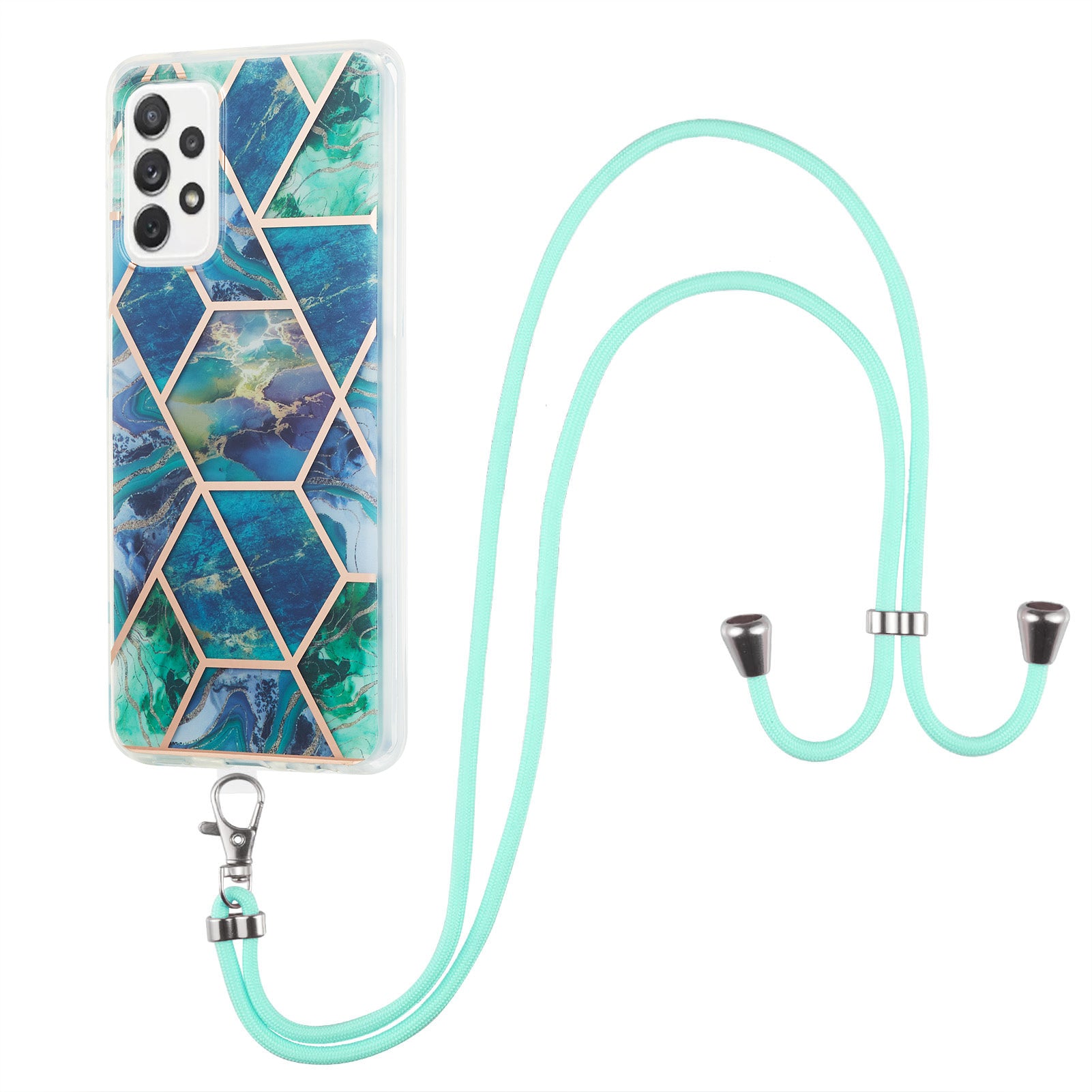 YB IMD Series-5 for Samsung Galaxy A53 5G Splicing Marble Pattern IML IMD Electroplating TPU Phone Case with Lanyard