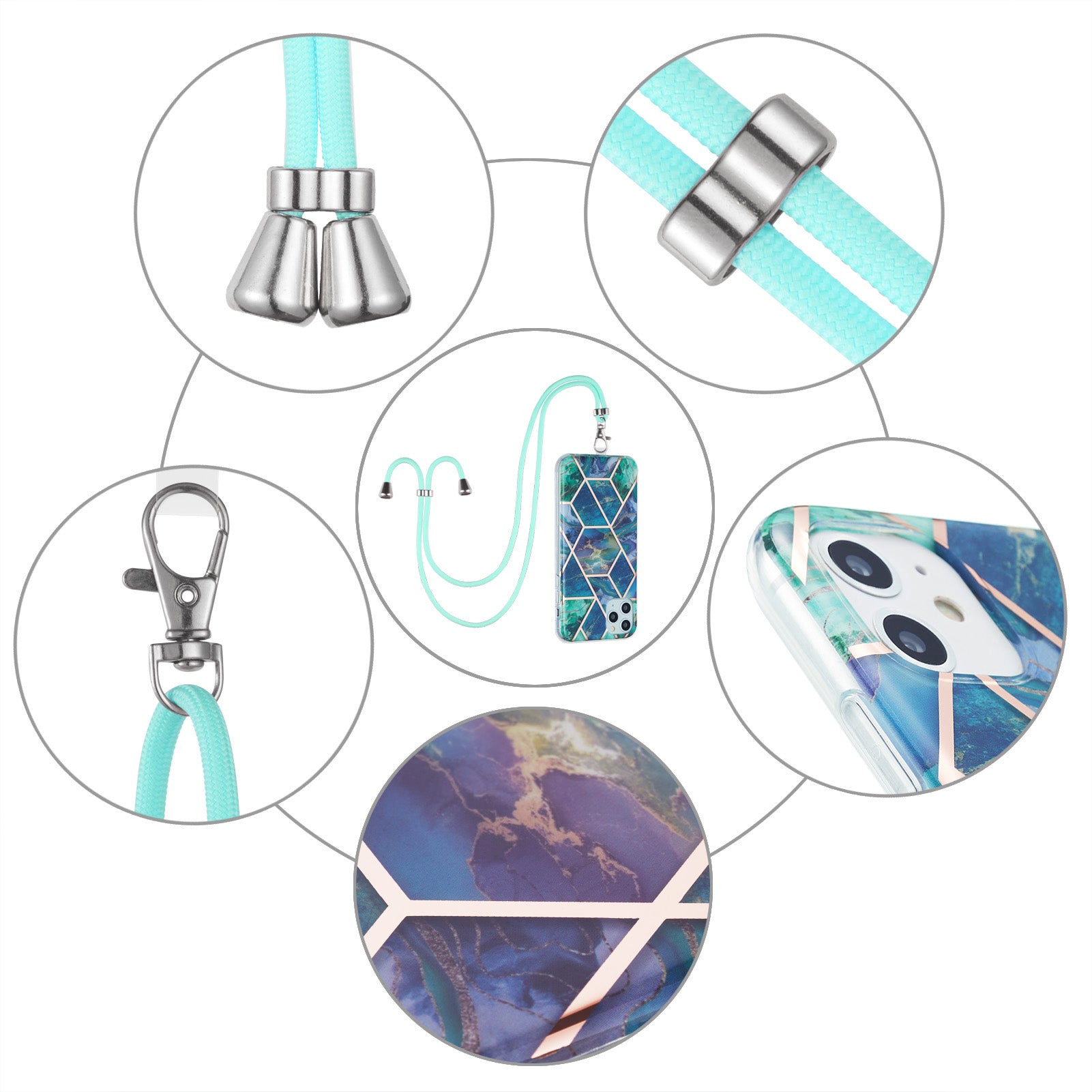YB IMD Series-5 for Samsung Galaxy A53 5G Splicing Marble Pattern IML IMD Electroplating TPU Phone Case with Lanyard