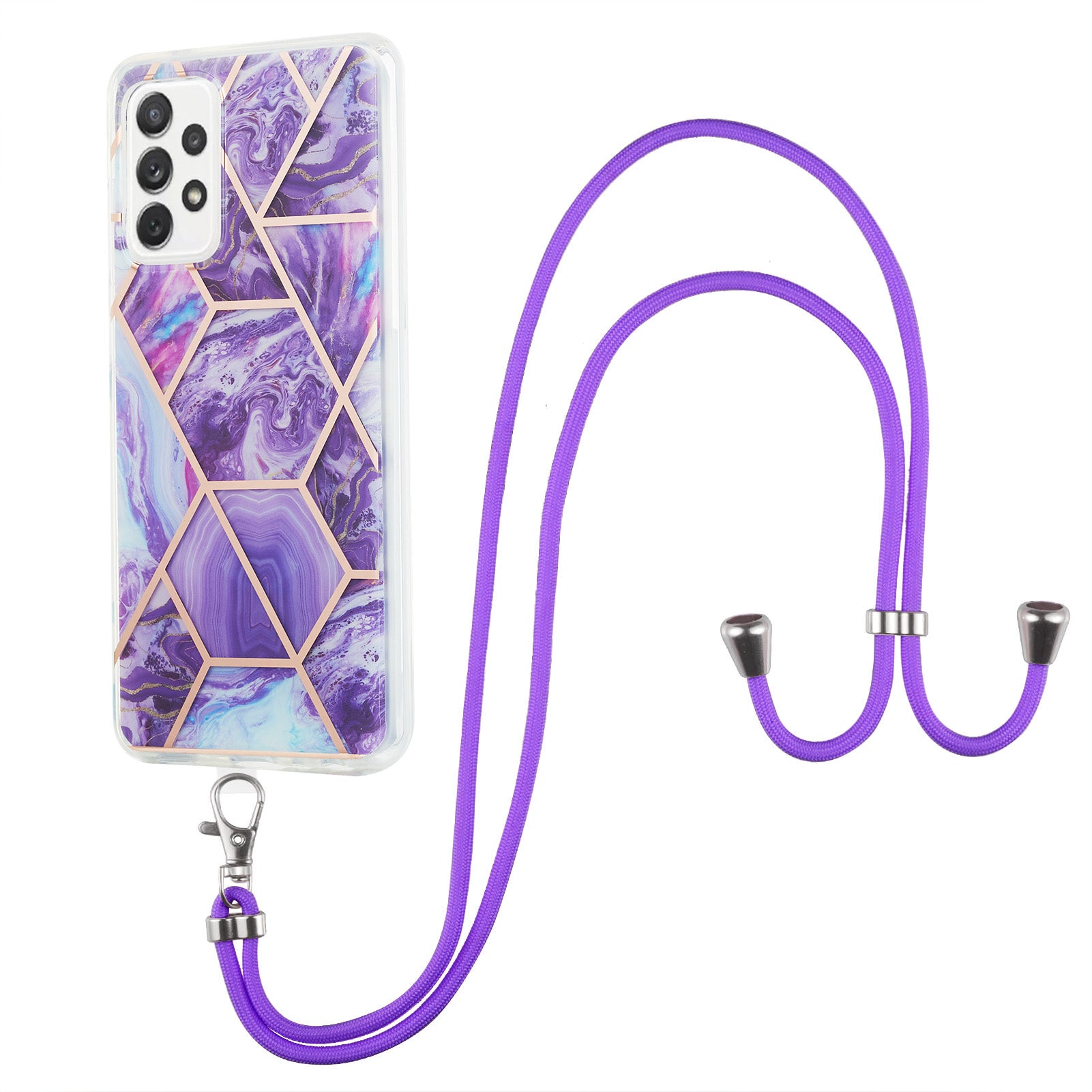 YB IMD Series-5 for Samsung Galaxy A53 5G Splicing Marble Pattern IML IMD Electroplating TPU Phone Case with Lanyard