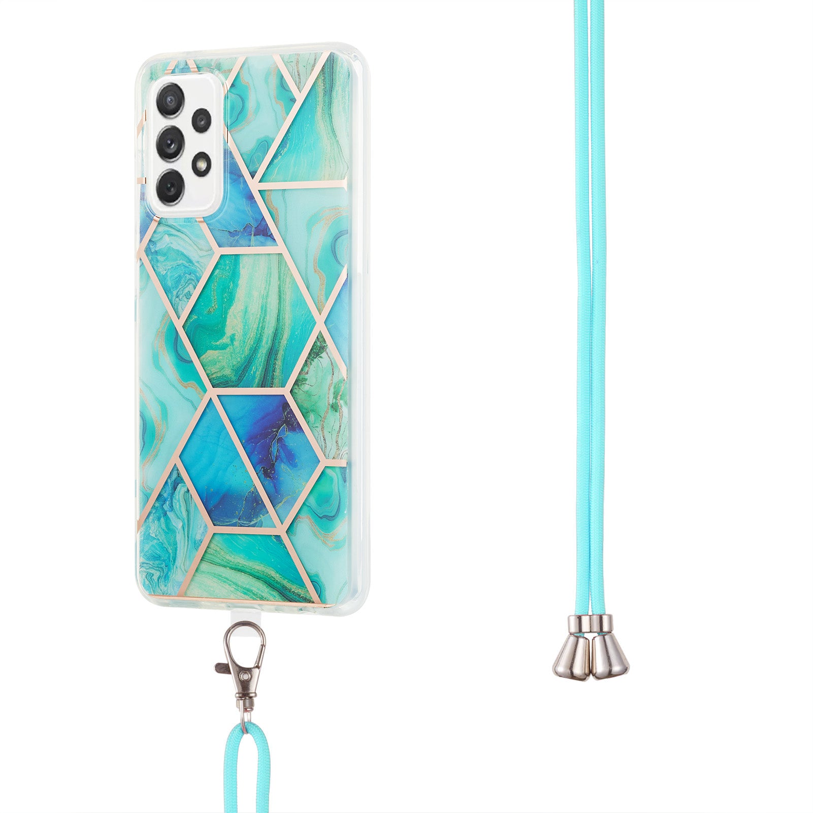 YB IMD Series-5 for Samsung Galaxy A53 5G Splicing Marble Pattern IML IMD Electroplating TPU Phone Case with Lanyard