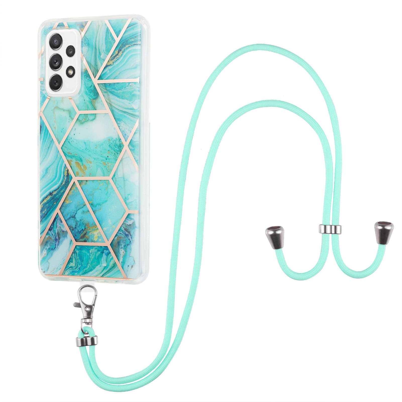 YB IMD Series-5 for Samsung Galaxy A53 5G Splicing Marble Pattern IML IMD Electroplating TPU Phone Case with Lanyard