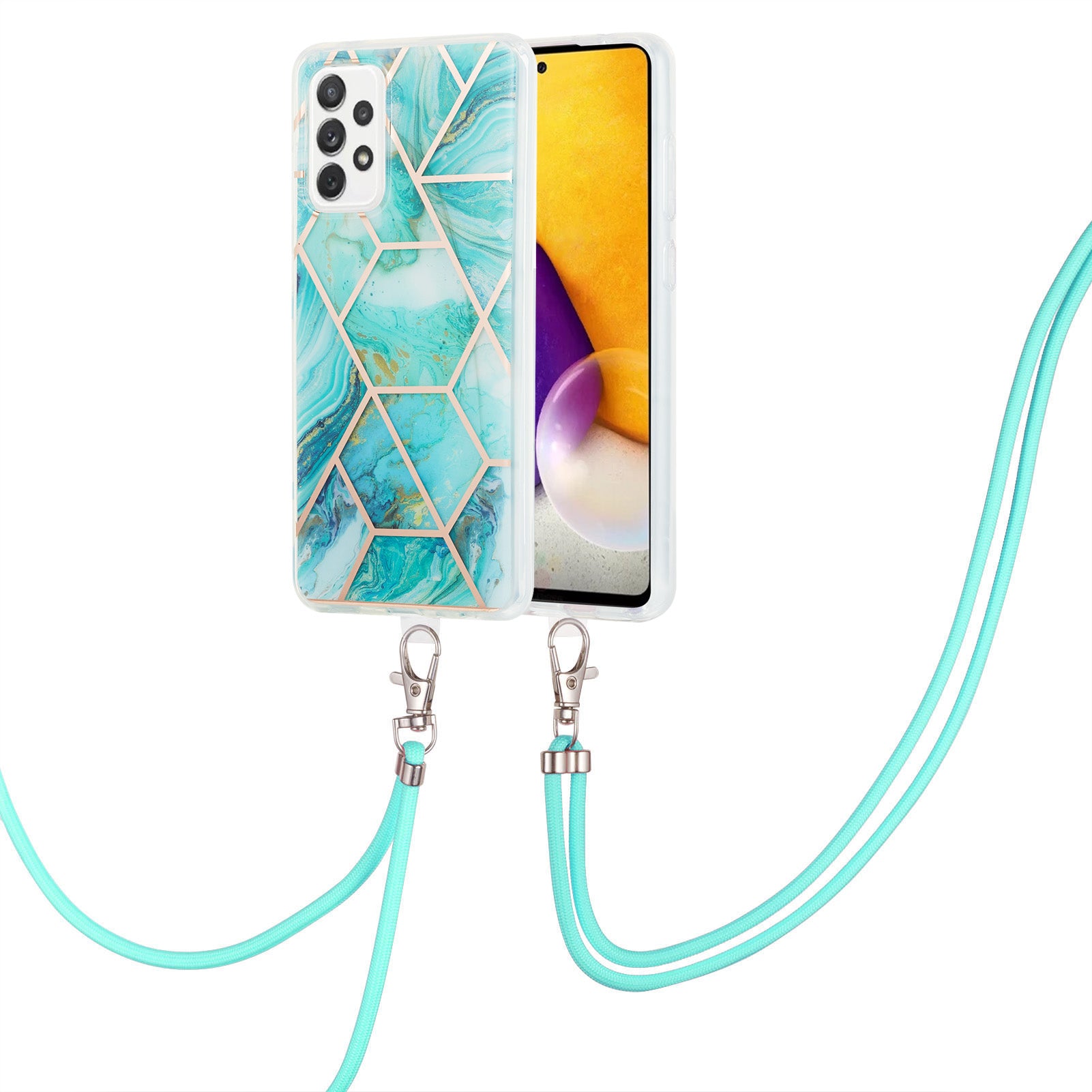YB IMD Series-5 for Samsung Galaxy A53 5G Splicing Marble Pattern IML IMD Electroplating TPU Phone Case with Lanyard