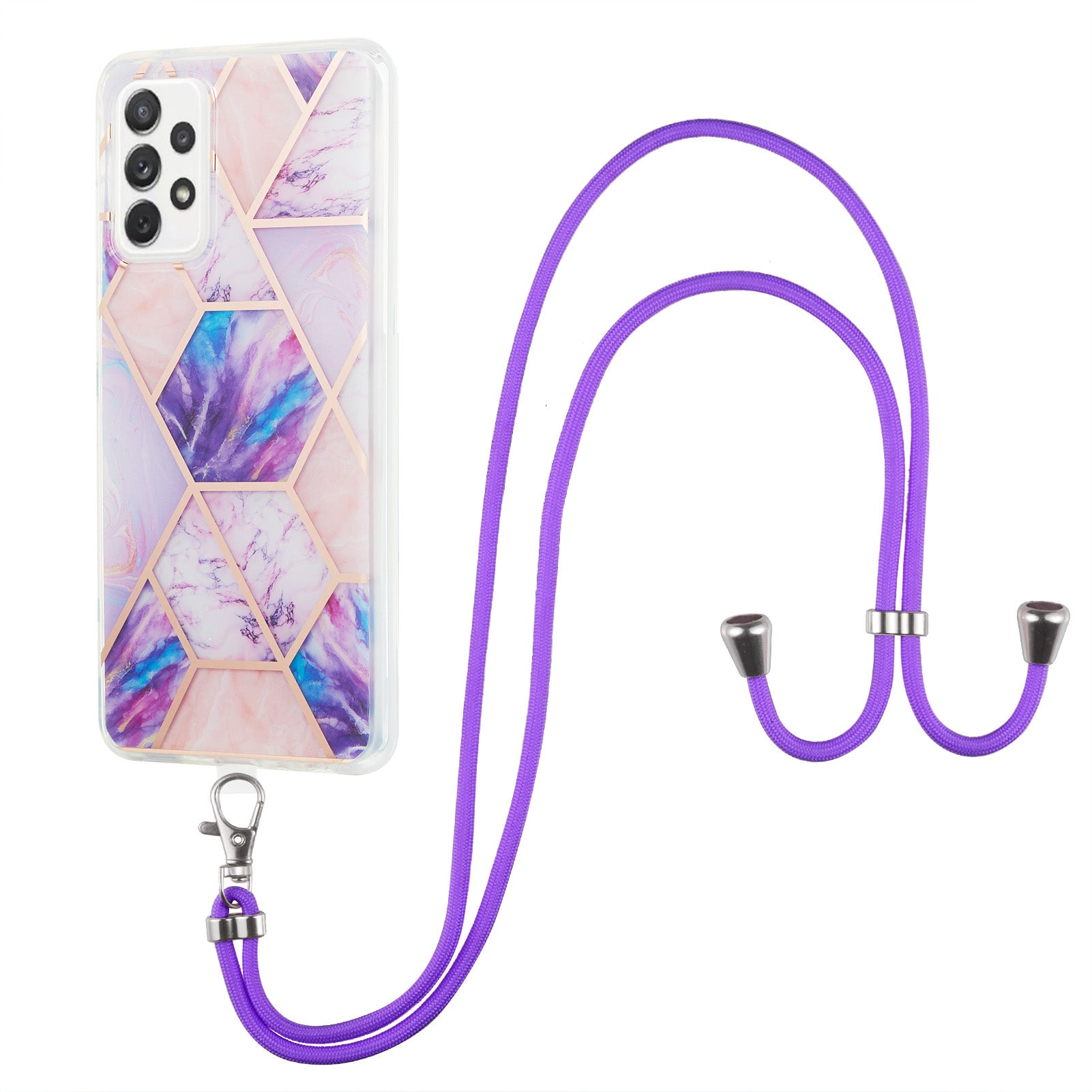 YB IMD Series-5 for Samsung Galaxy A53 5G Splicing Marble Pattern IML IMD Electroplating TPU Phone Case with Lanyard