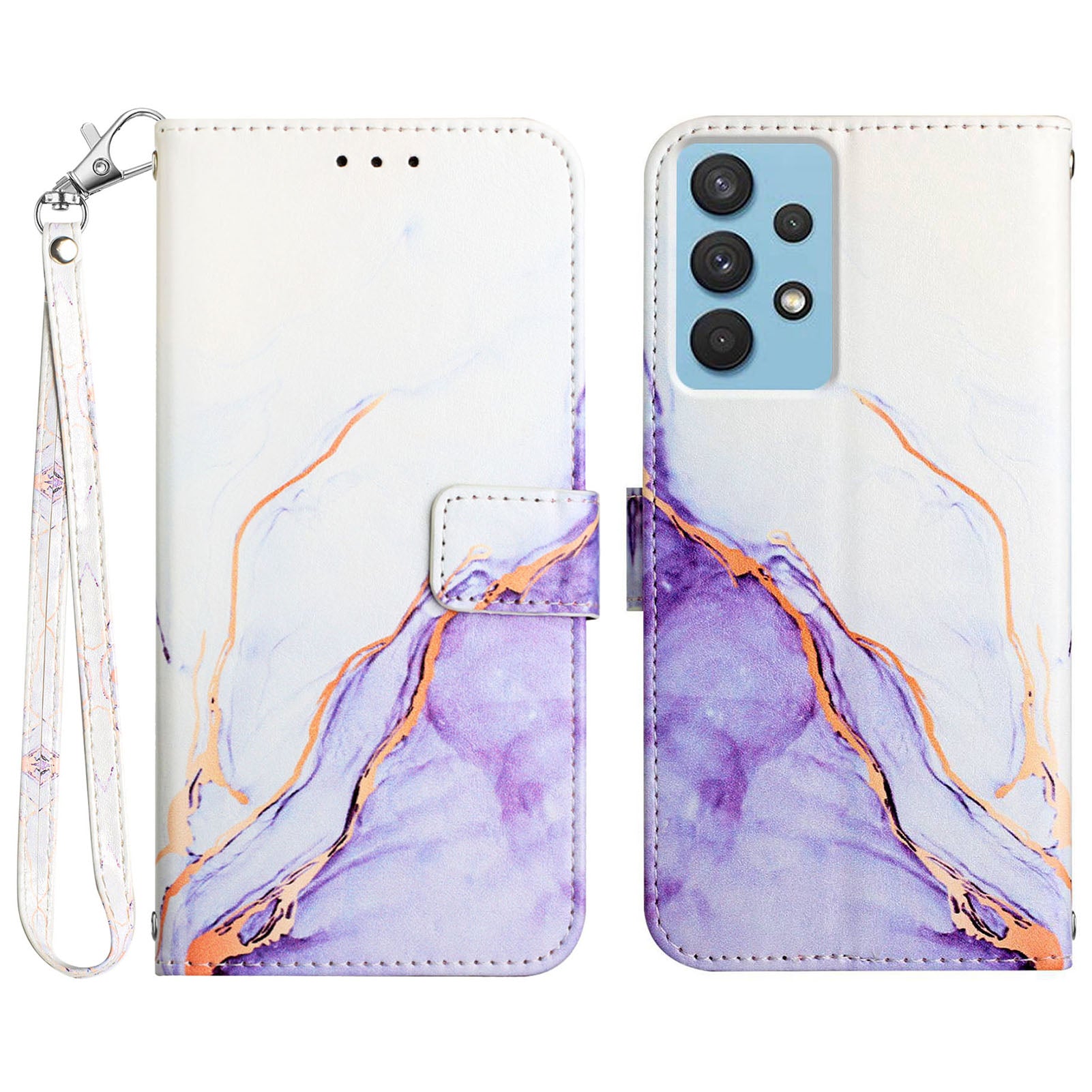 Kožený potisk vzoru YB Series-5 pro Samsung Galaxy A13 4G pouzdro na telefon Mramorový vzor kožený obal na peněženku s popruhem