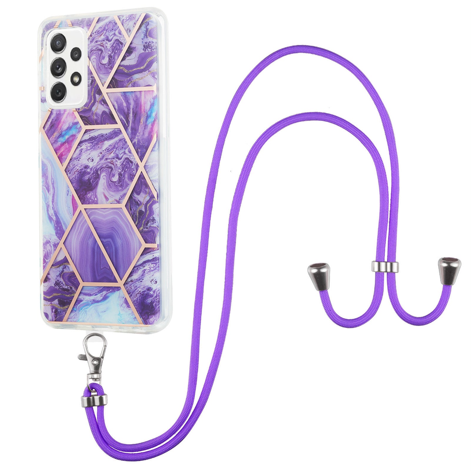 YB IMD Series-5 for Samsung Galaxy A13 4G Electroplating Phone Case IML IMD TPU Phone Shell with Lanyard