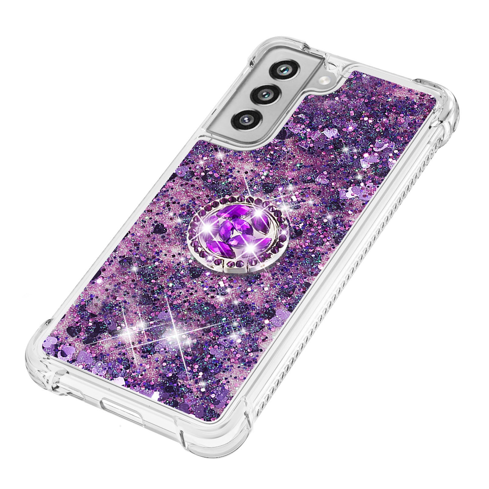 For Samsung Galaxy S21 FE 5G TPU Phone Case YB Quicksand Series-7 Liquid Quicksand Ring Kickstand Phone Cover