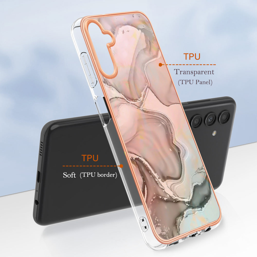 TPU Case for Samsung Galaxy A14 5G Electroplating IMD Phone Shell YB IMD Series-16 Style E Marble Pattern 2.0mm Phone Cover