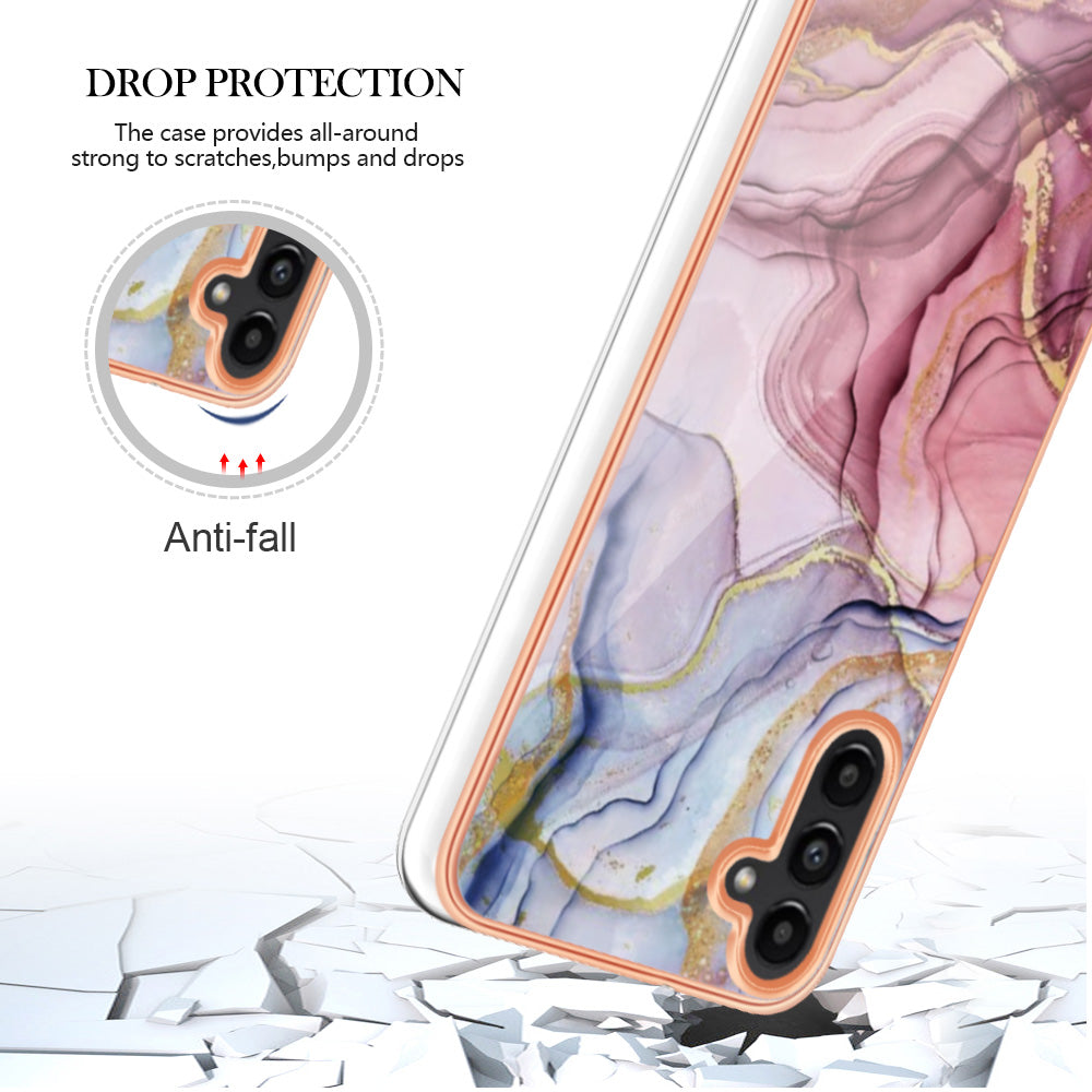 TPU Case for Samsung Galaxy A14 5G Electroplating IMD Phone Shell YB IMD Series-16 Style E Marble Pattern 2.0mm Phone Cover