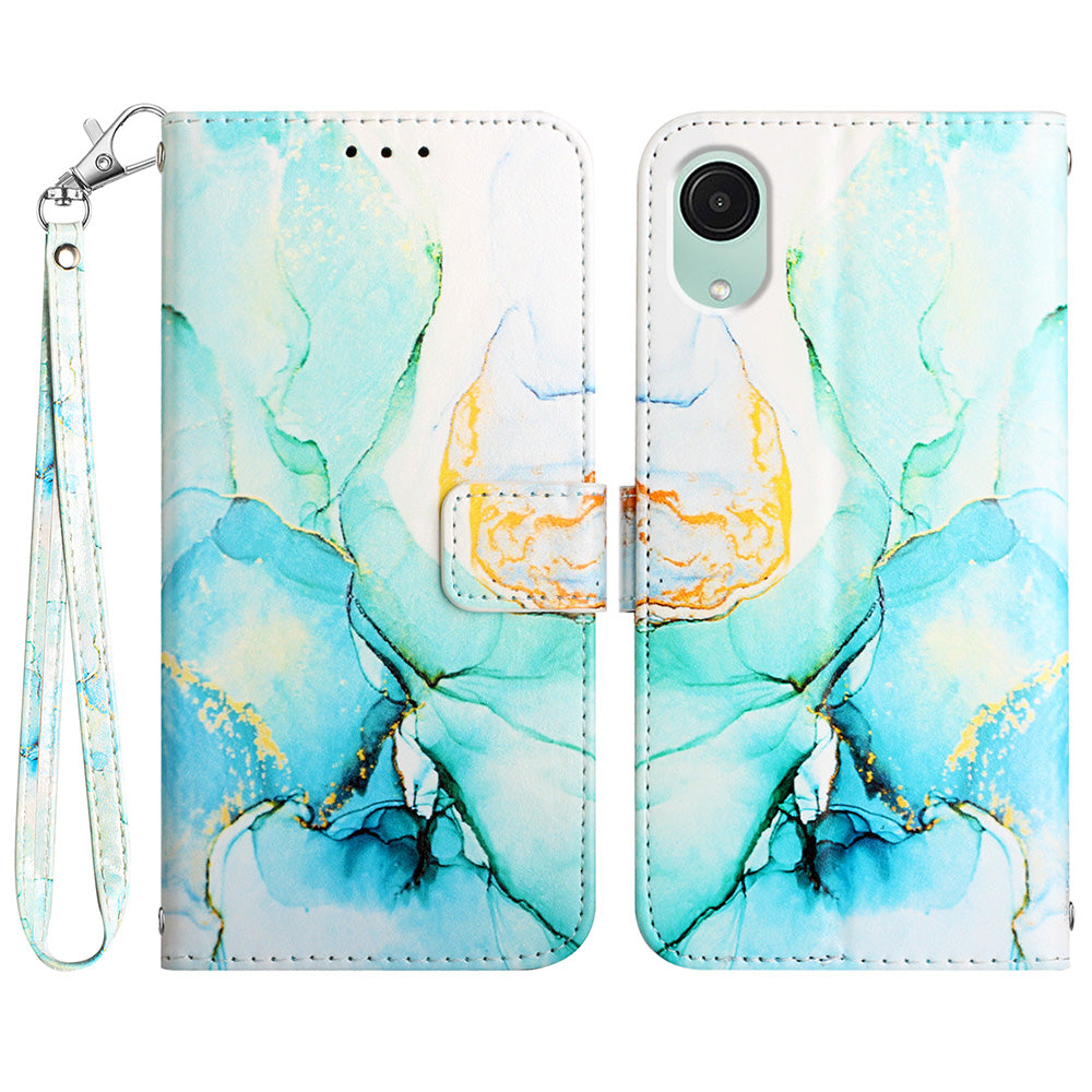 Phone Case for Samsung Galaxy A04 Core 4G Marble Pattern YB Pattern Printing Leather Series-5 Protective Cover