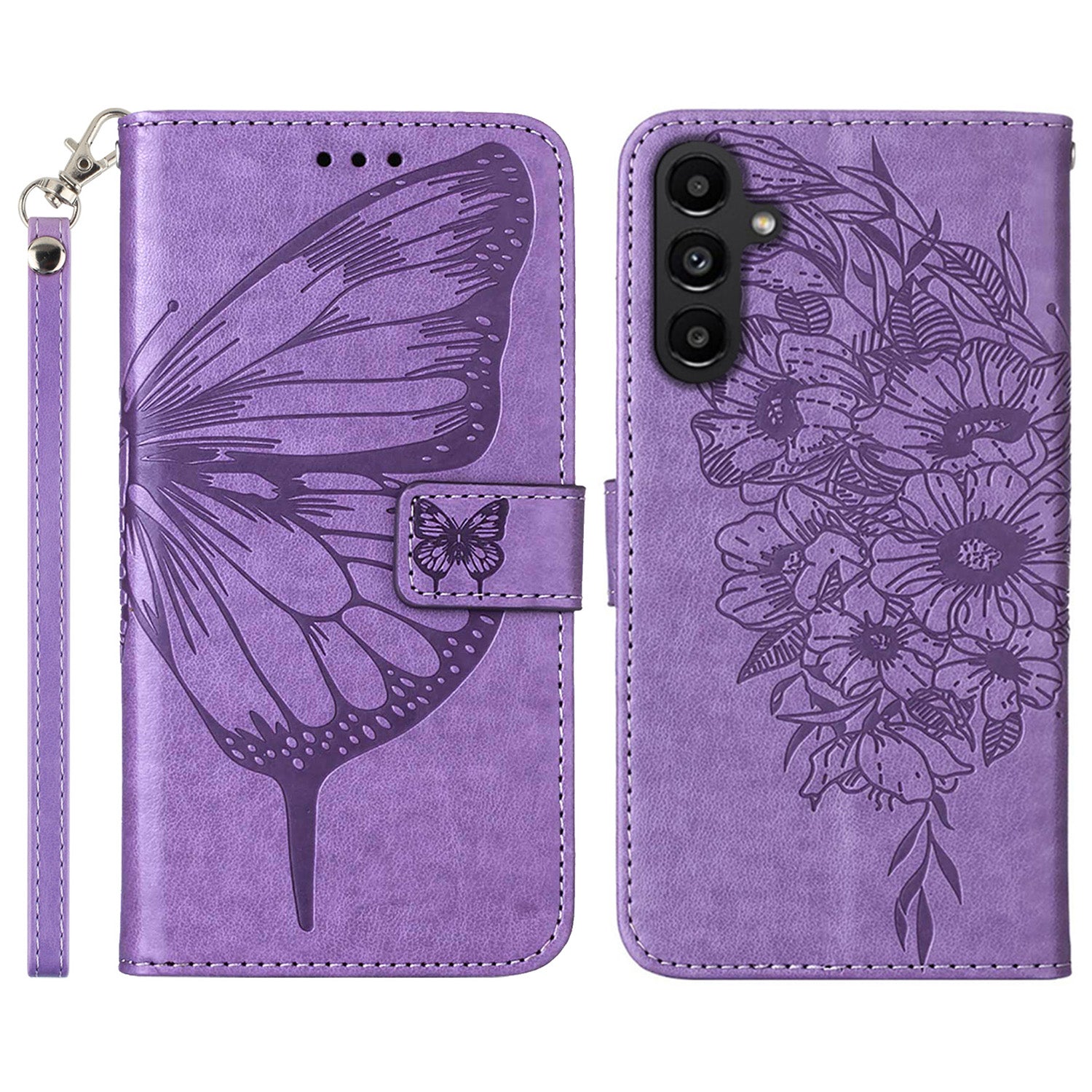 YB Imprinting Series-4 For Samsung Galaxy A24 4G Stylish Imprinted PU Leather Wallet Cover Folding Stand Phone Case with Hand Strap