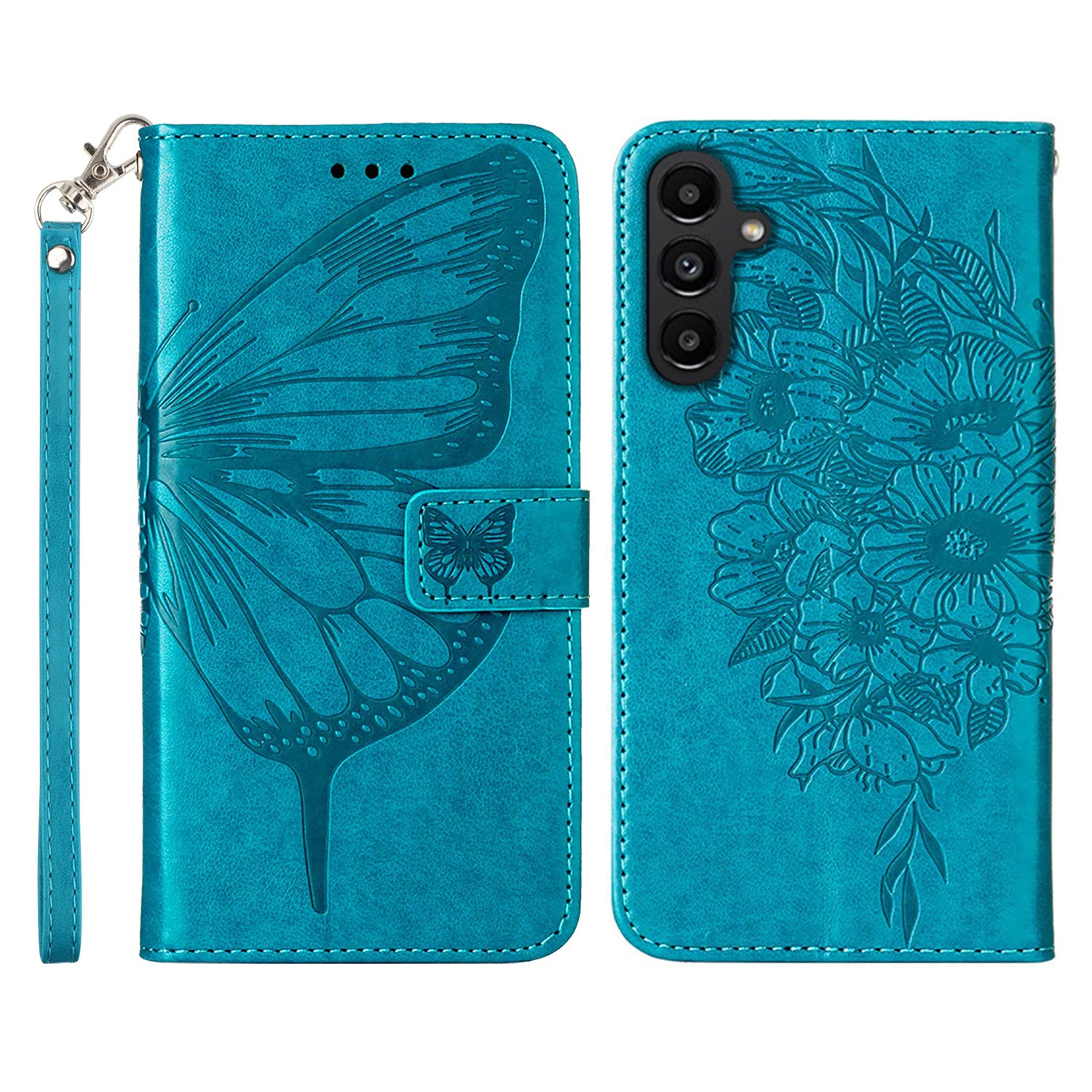 YB Imprinting Series-4 For Samsung Galaxy A24 4G Stylish Imprinted PU Leather Wallet Cover Folding Stand Phone Case with Hand Strap
