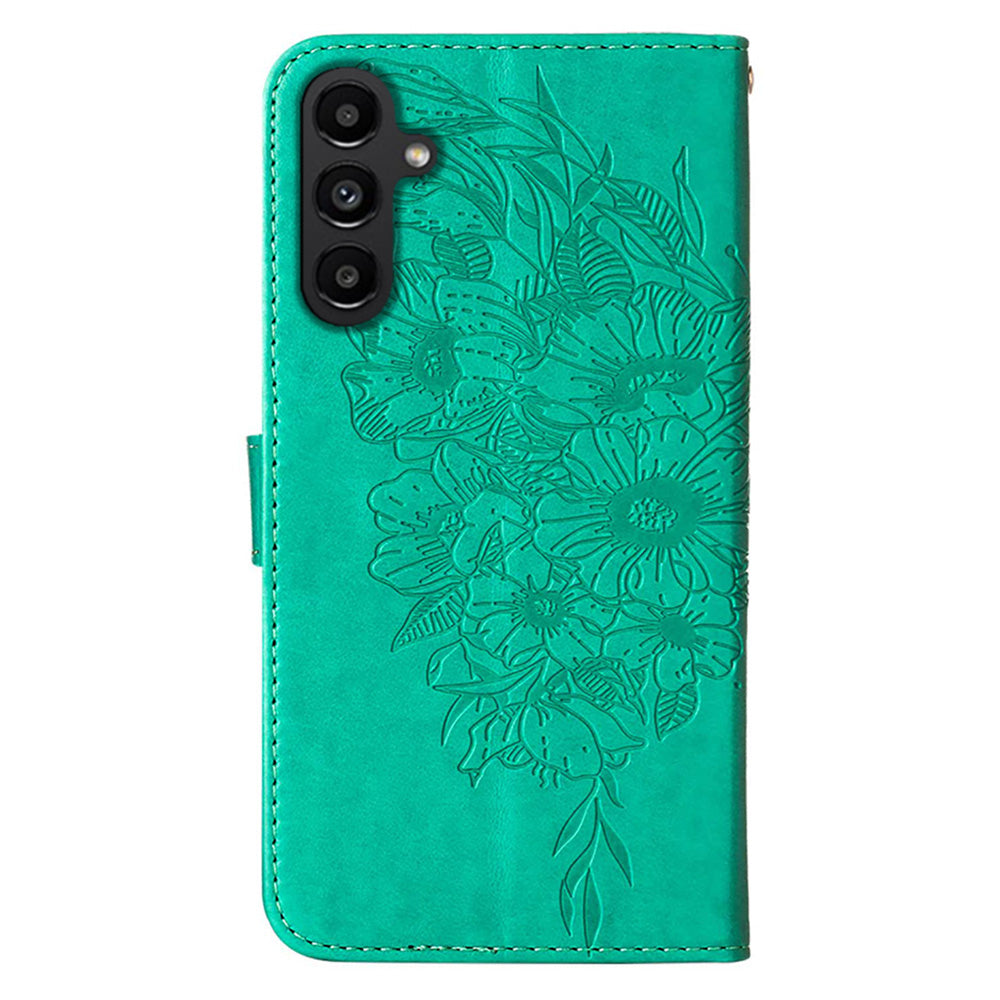 YB Imprinting Series-4 For Samsung Galaxy A24 4G Stylish Imprinted PU Leather Wallet Cover Folding Stand Phone Case with Hand Strap