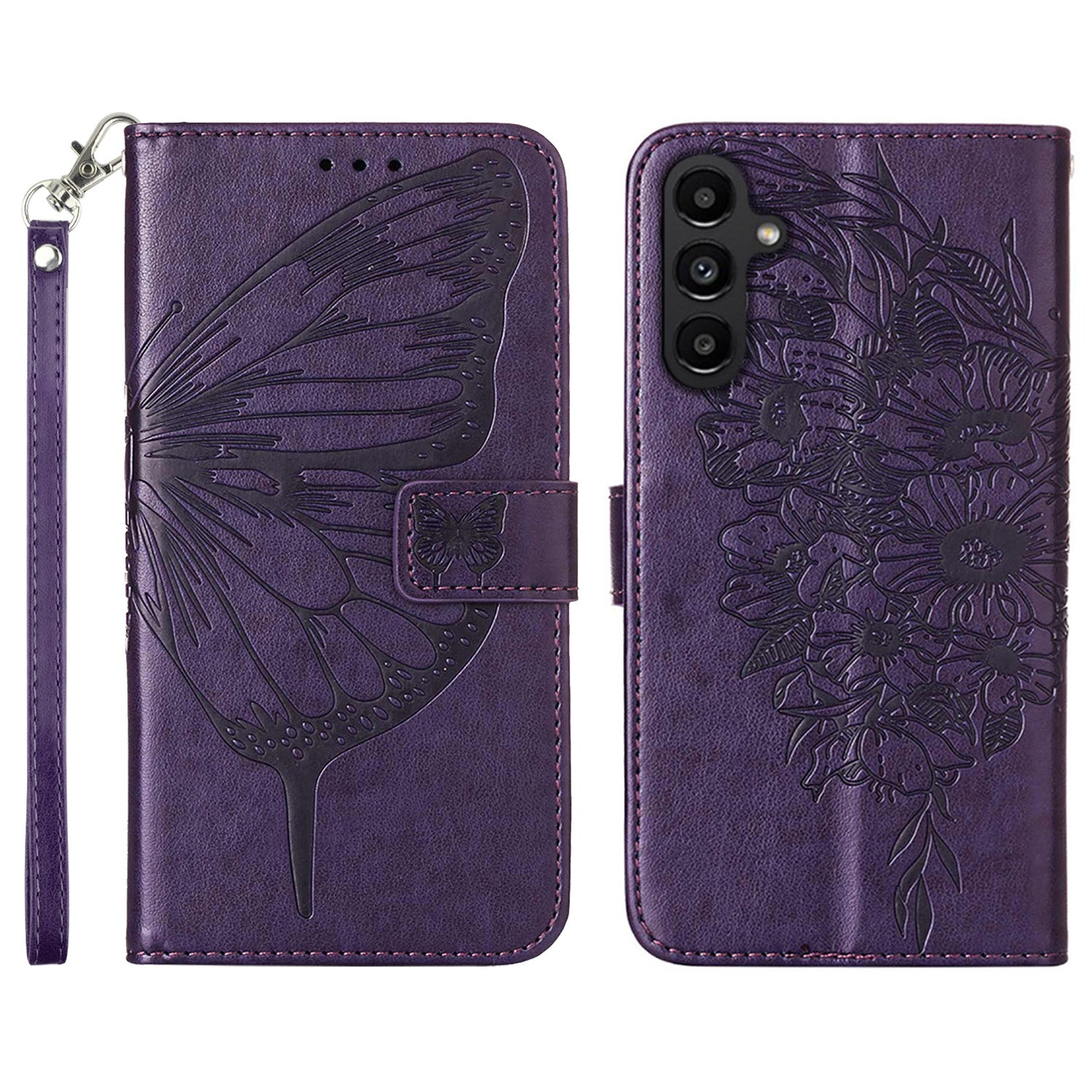 YB Imprinting Series-4 For Samsung Galaxy A24 4G Stylish Imprinted PU Leather Wallet Cover Folding Stand Phone Case with Hand Strap