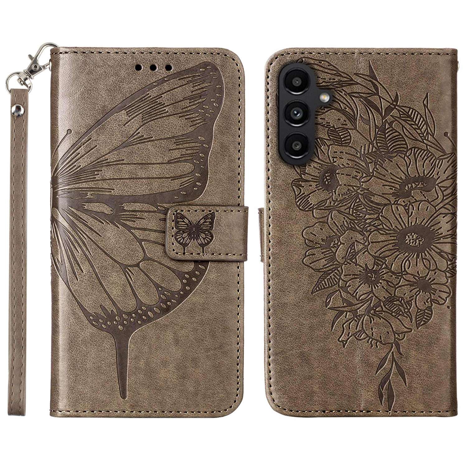 YB Imprinting Series-4 For Samsung Galaxy A24 4G Stylish Imprinted PU Leather Wallet Cover Folding Stand Phone Case with Hand Strap