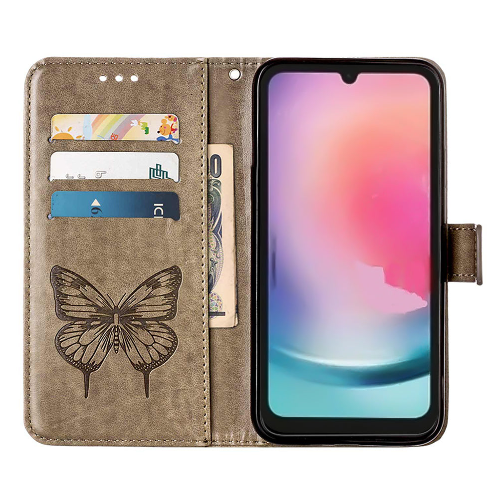YB Imprinting Series-4 For Samsung Galaxy A24 4G Stylish Imprinted PU Leather Wallet Cover Folding Stand Phone Case with Hand Strap
