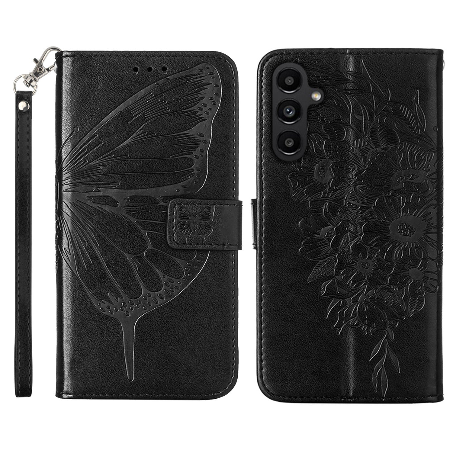 YB Imprinting Series-4 For Samsung Galaxy A24 4G Stylish Imprinted PU Leather Wallet Cover Folding Stand Phone Case with Hand Strap