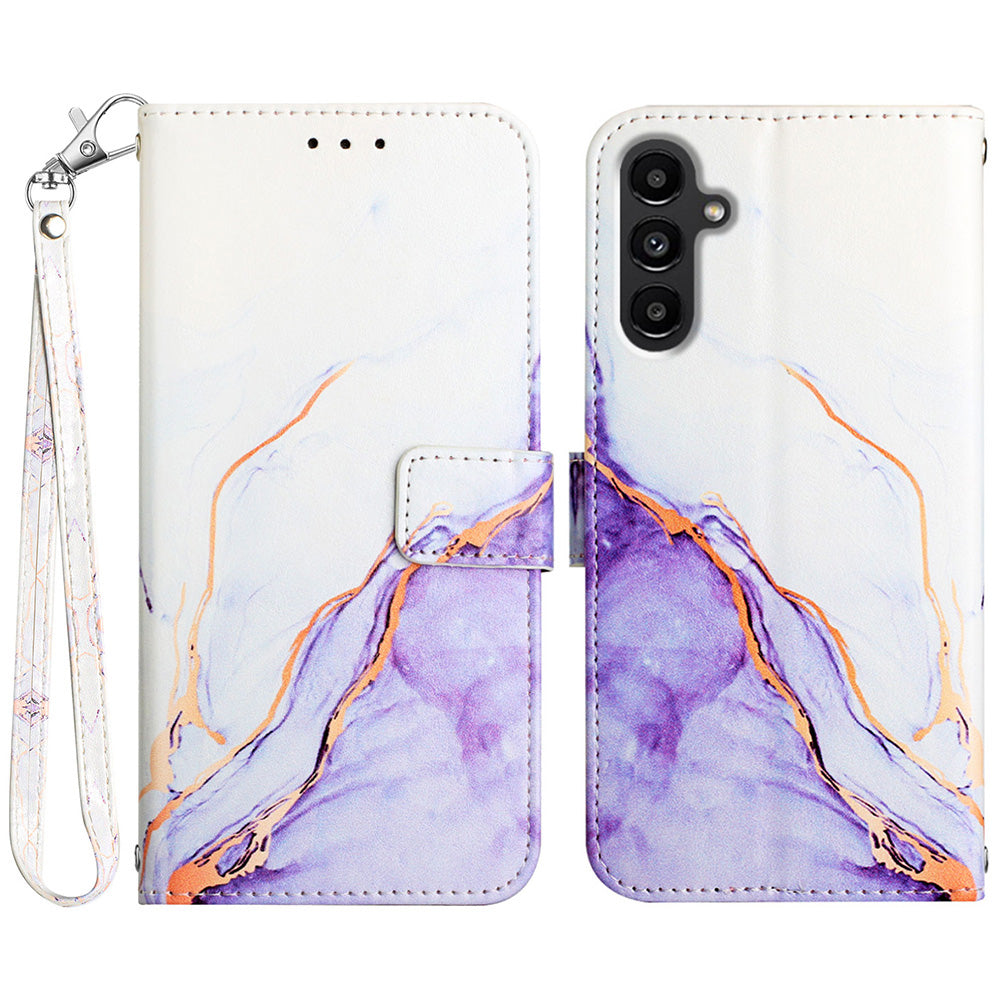 Kožený tisk vzoru YB Series-5 pro Samsung Galaxy A24 4G PU kožená peněženka Pouzdro na telefon Mramorový vzor Velký popruh na ruku Flip Kryt stojánku