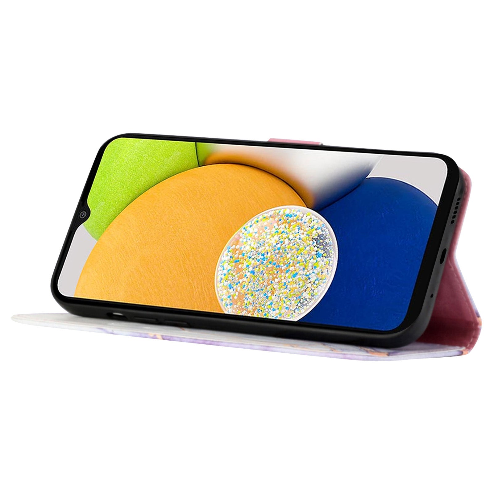 Kožený tisk vzoru YB Series-5 pro Samsung Galaxy A24 4G PU kožená peněženka Pouzdro na telefon Mramorový vzor Velký popruh na ruku Flip Kryt stojánku