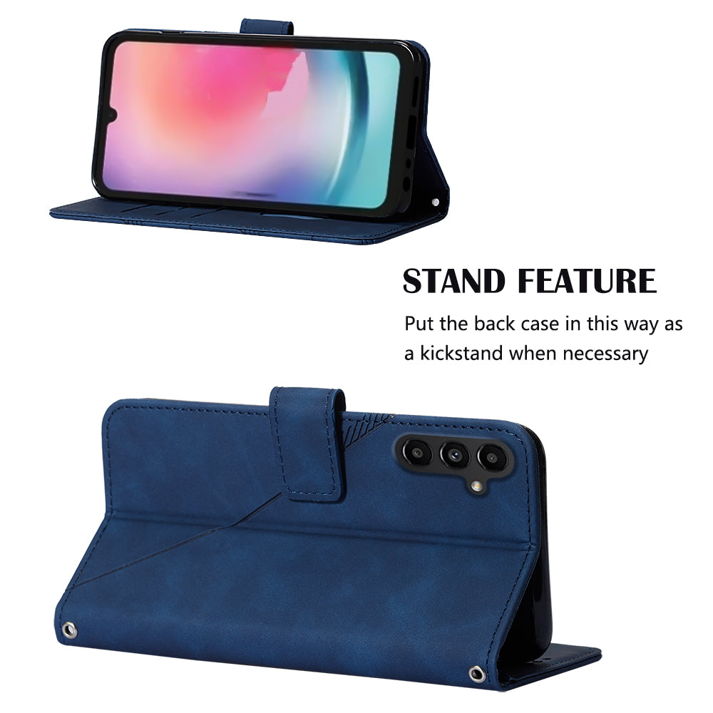 Til Samsung Galaxy A24 4G YB Imprinting Series-1 Business Imprinted Lines telefonetui Stor håndrem PU læder pungholder cover