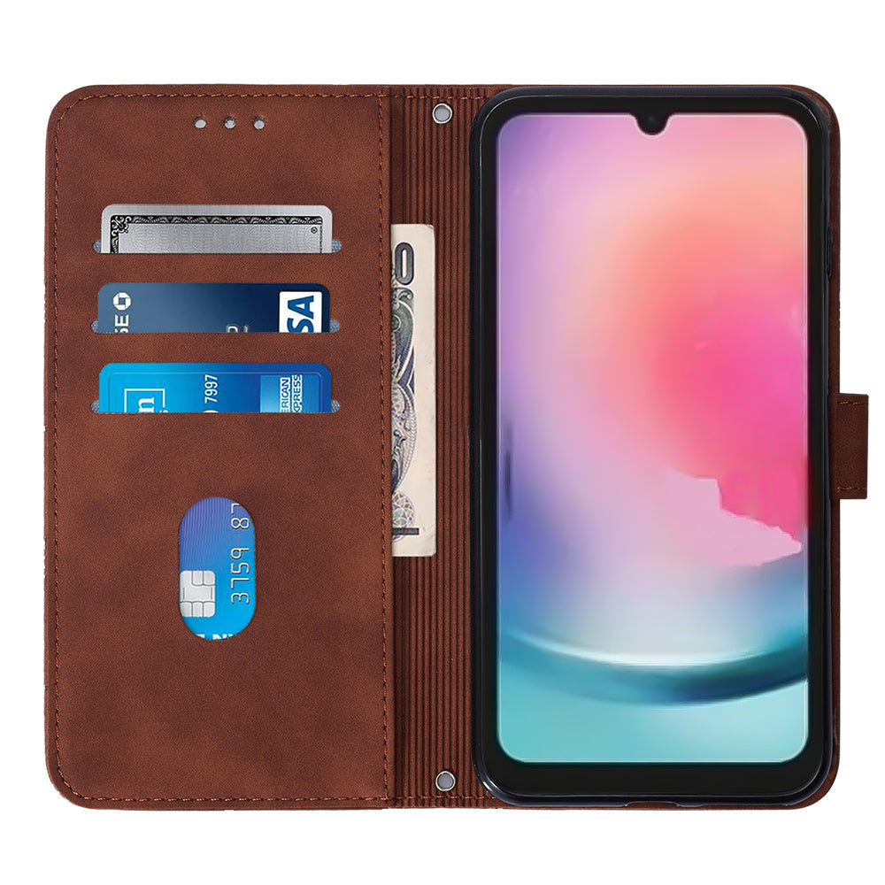 Til Samsung Galaxy A24 4G YB Imprinting Series-1 Business Imprinted Lines telefonetui Stor håndrem PU læder pungholder cover