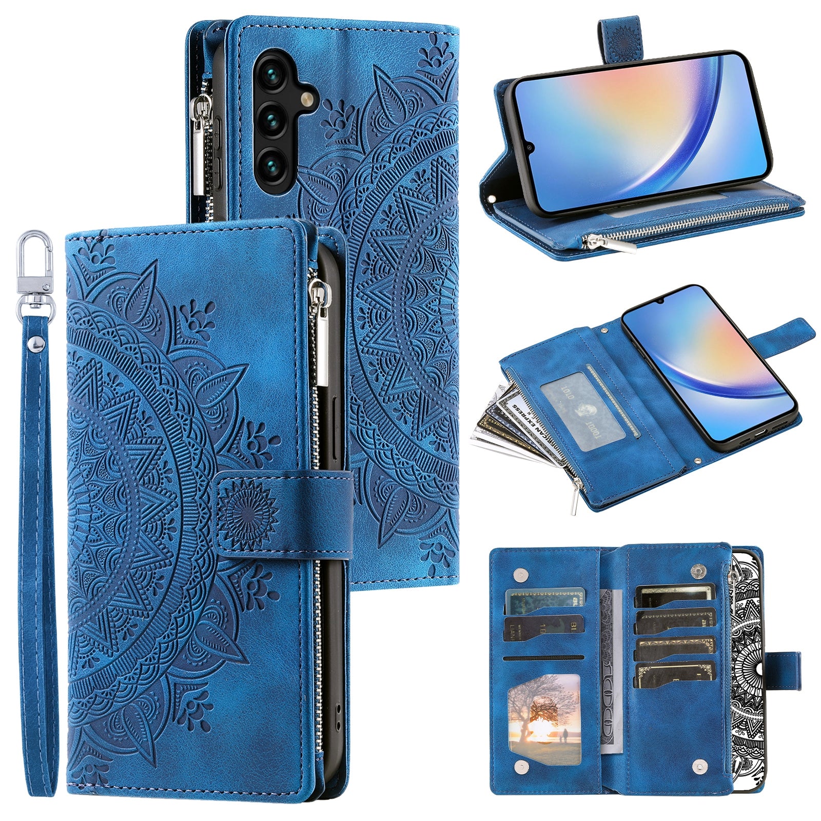 Leather Flip Cover for Samsung Galaxy A24 4G Mandala Flower Pattern Wallet Phone Case