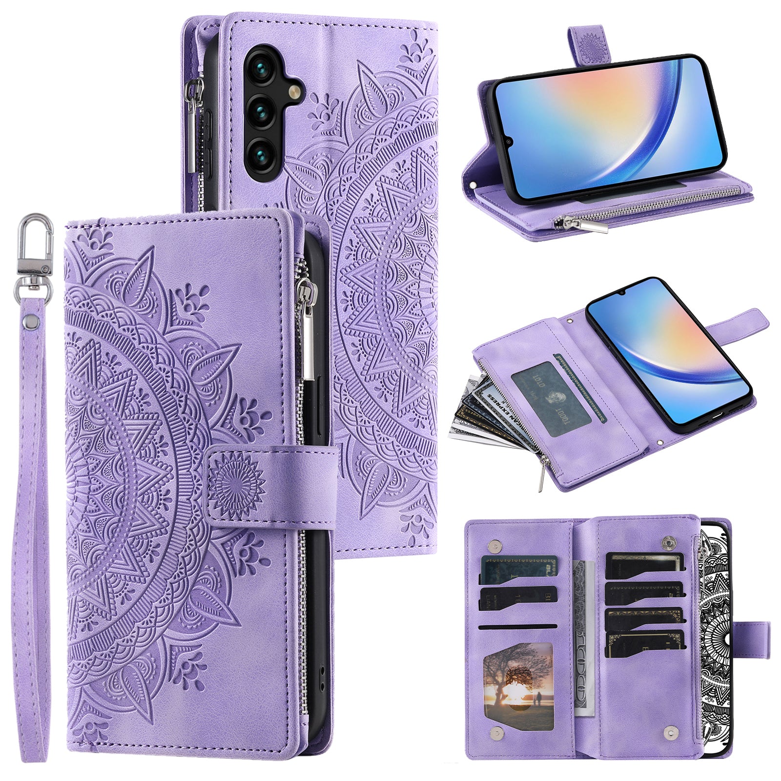 Leather Flip Cover for Samsung Galaxy A24 4G Mandala Flower Pattern Wallet Phone Case