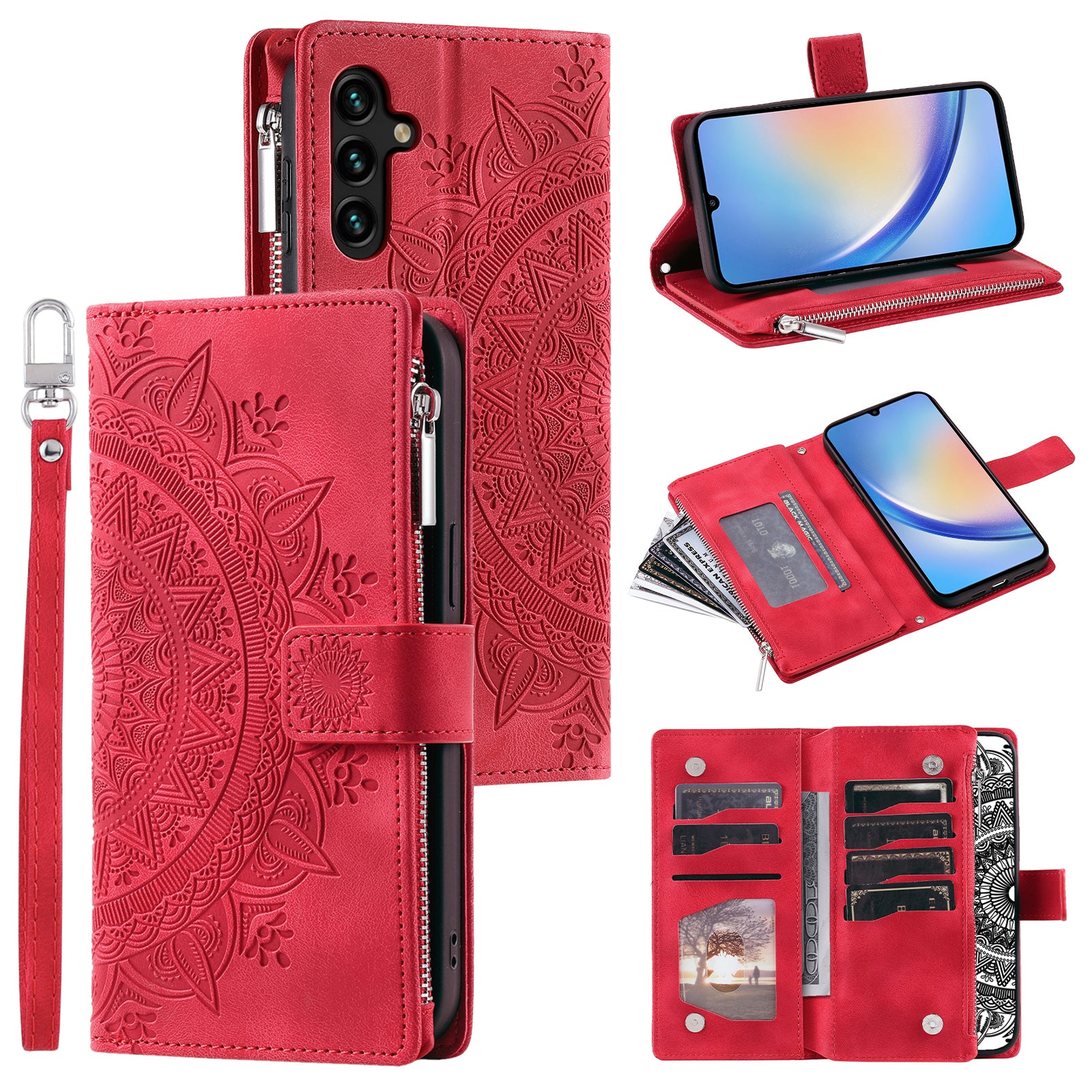 Leather Flip Cover for Samsung Galaxy A24 4G Mandala Flower Pattern Wallet Phone Case