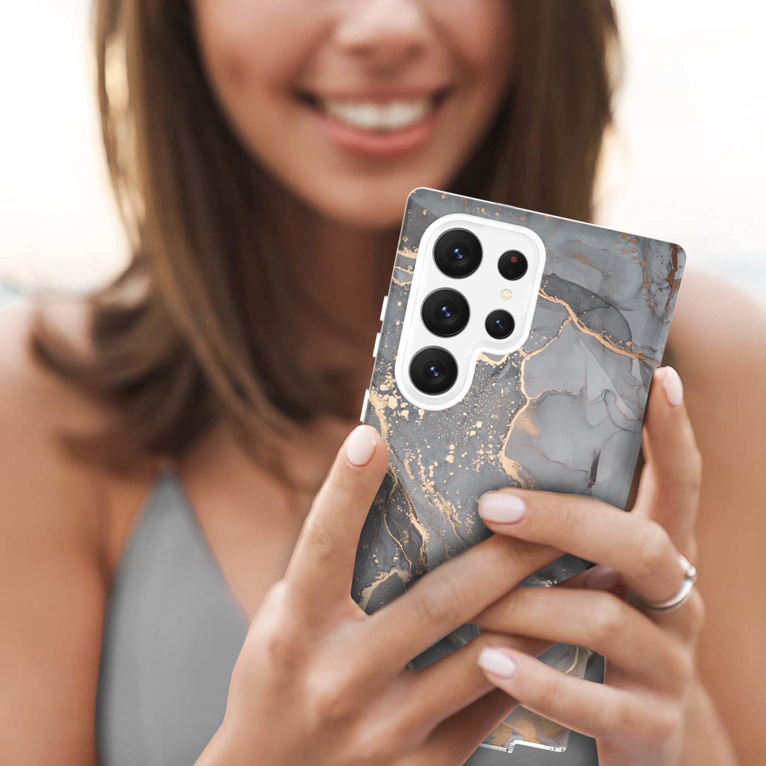 For Samsung Galaxy S23 Ultra GW18 IMD Marble Pattern Back Cover PC TPU Shockproof Mobile Phone Case