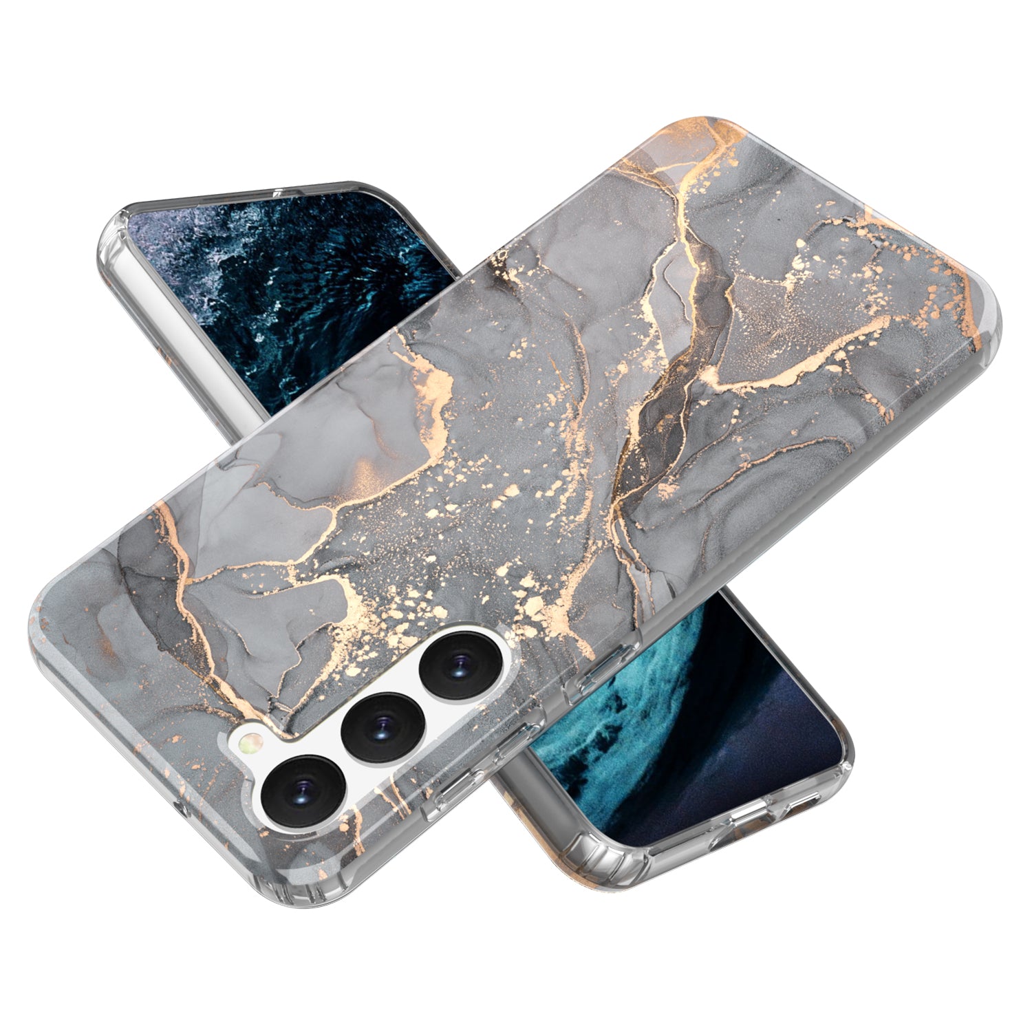 For Samsung Galaxy S23 GW18 IMD Mobile Phone Back Cover PC TPU Marble Pattern Phone Case