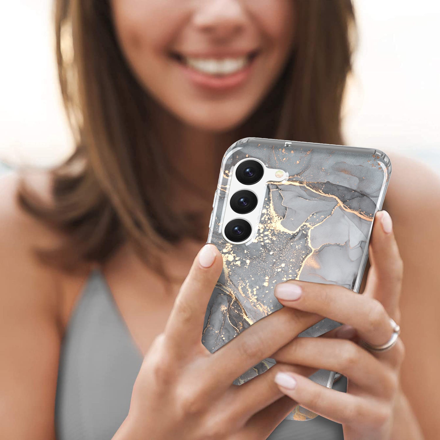 For Samsung Galaxy S23 GW18 IMD Mobile Phone Back Cover PC TPU Marble Pattern Phone Case