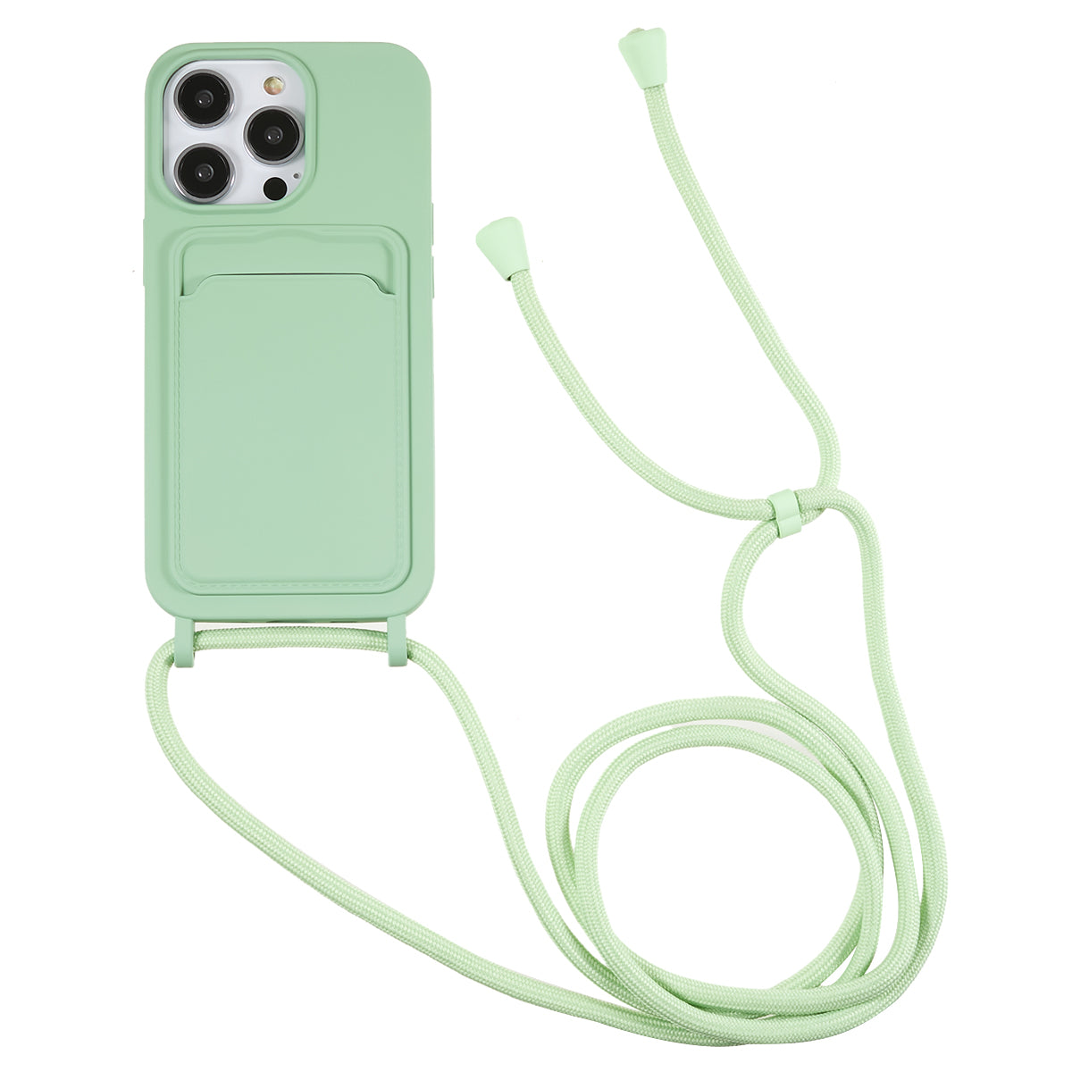Protective Case for iPhone 13 Pro 6.1 inch Anti-Fall Liquid Silicone Phone Cover with Card Slot Strap