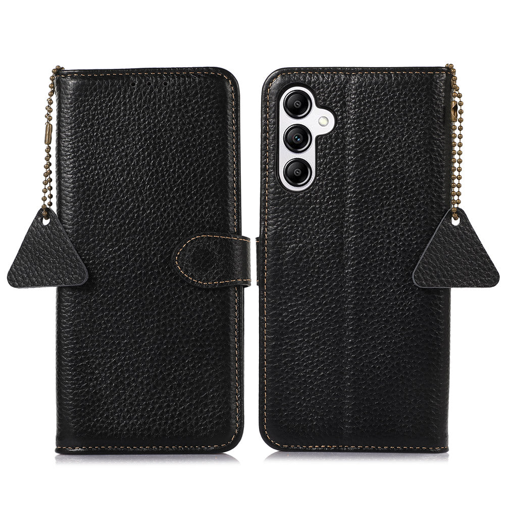 For Samsung Galaxy A34 5G Wallet Genuine Cow Leather Cover Litchi Texture RFID Blocking Stand Phone Case