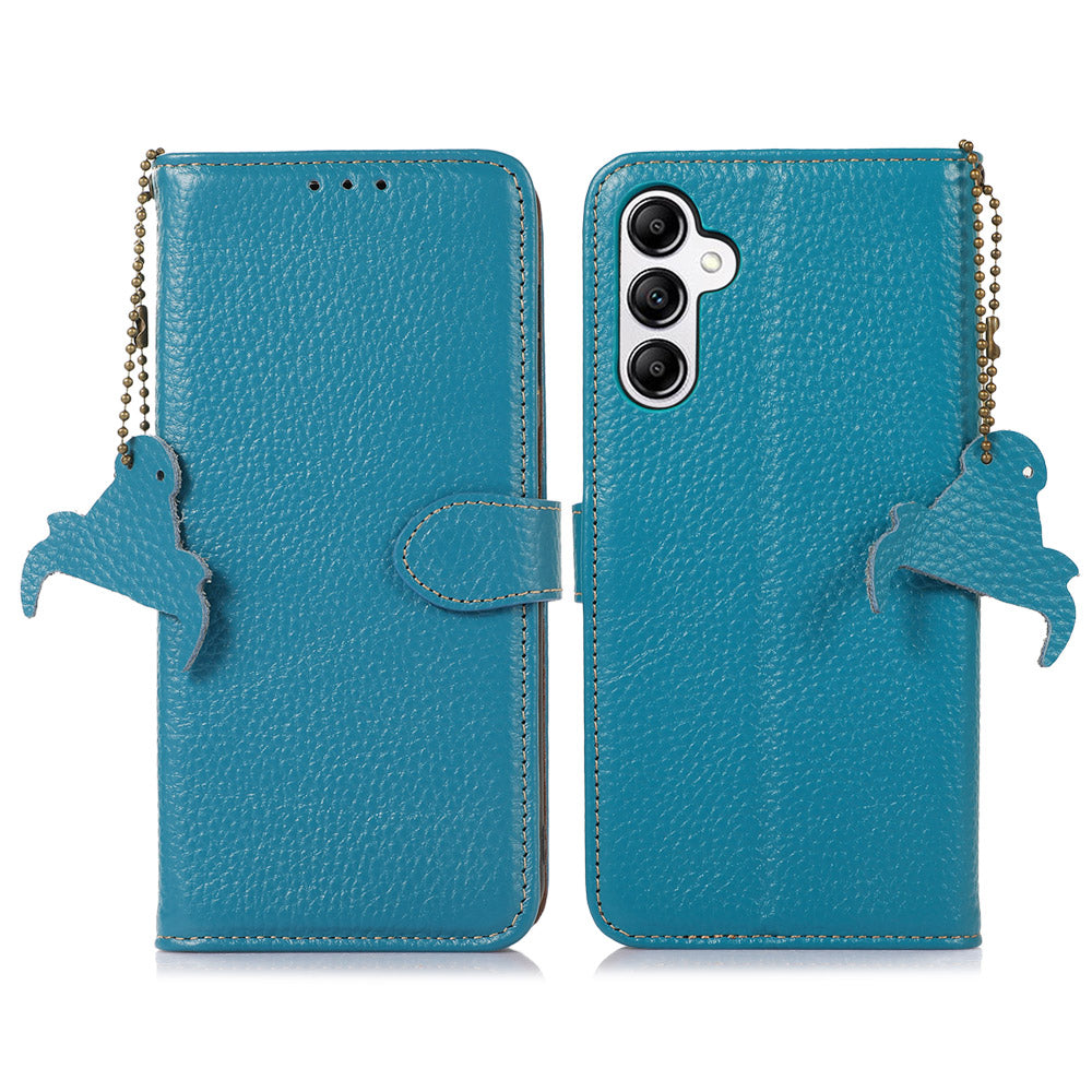 Genuine Cow Leather Cover for Samsung Galaxy A54 5G Litchi Texture RFID Blocking Stand Wallet Phone Case