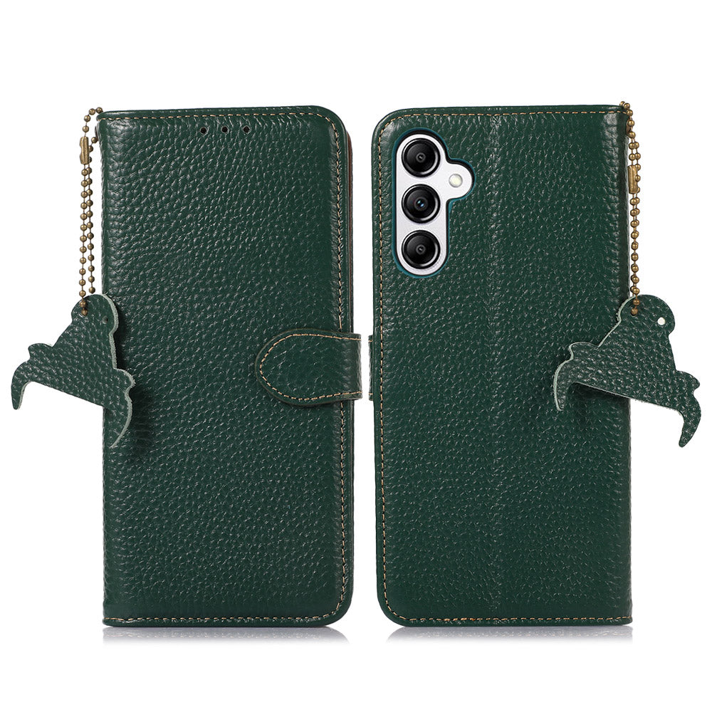 For Samsung Galaxy A14 4G / 5G Phone Shell Genuine Cow Leather Litchi Texture RFID Blocking Stand Wallet Case