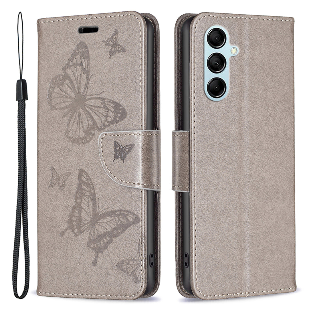 Til Samsung Galaxy M14 5G pungholder telefon læderetui Butterfly påtrykt telefoncover med rem