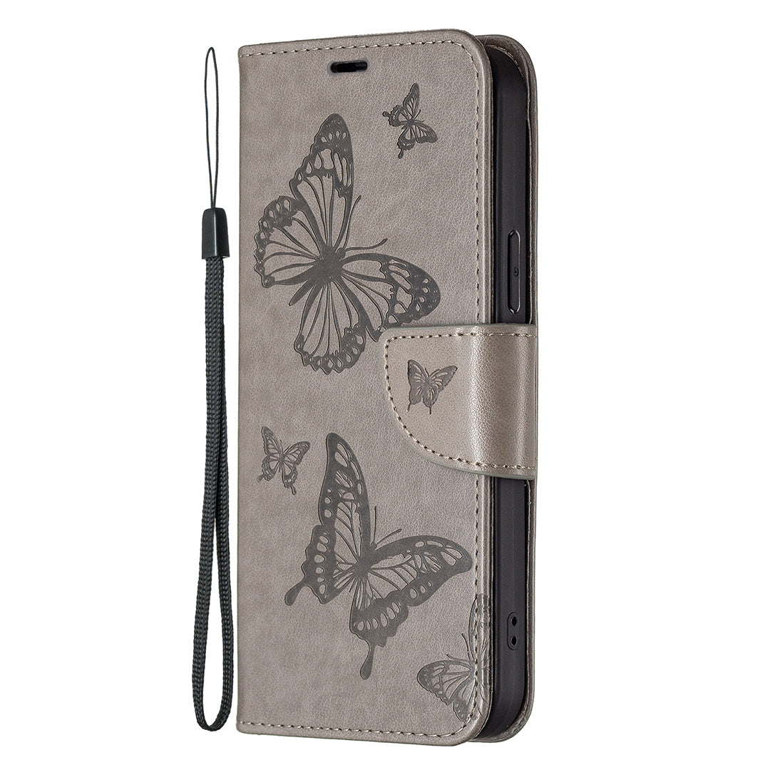 Til Samsung Galaxy M14 5G pungholder telefon læderetui Butterfly påtrykt telefoncover med rem