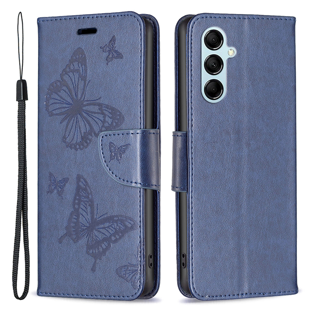 Til Samsung Galaxy M14 5G pungholder telefon læderetui Butterfly påtrykt telefoncover med rem