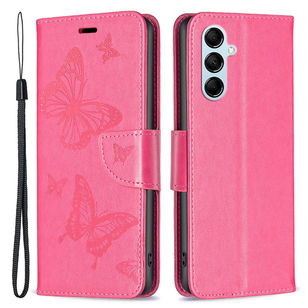 Til Samsung Galaxy M14 5G pungholder telefon læderetui Butterfly påtrykt telefoncover med rem