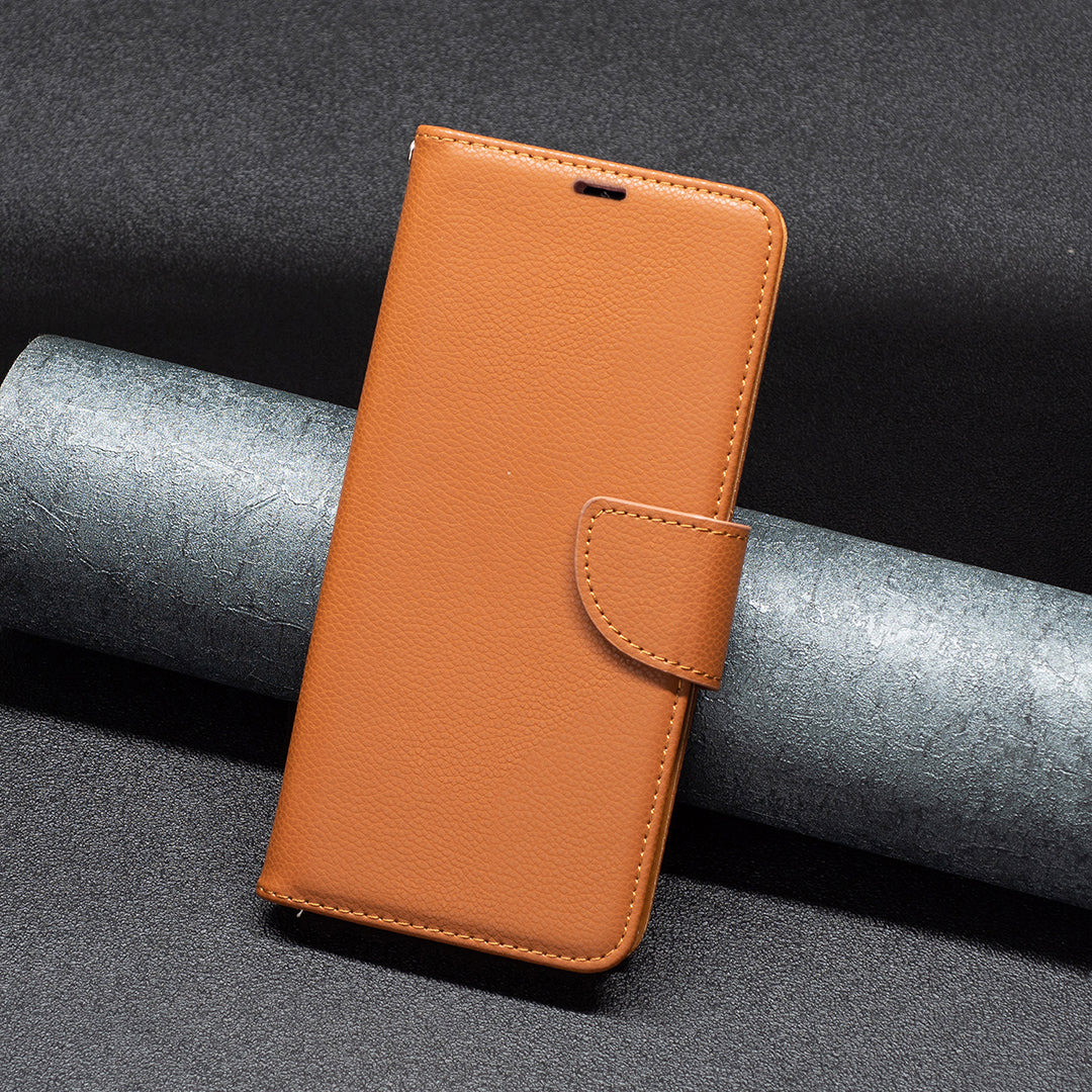 Pro Samsung Galaxy M14 5G PU kožený kryt na peněženku odolný proti poškrábání Litchi Texture Stand Pouzdro na telefon s popruhem