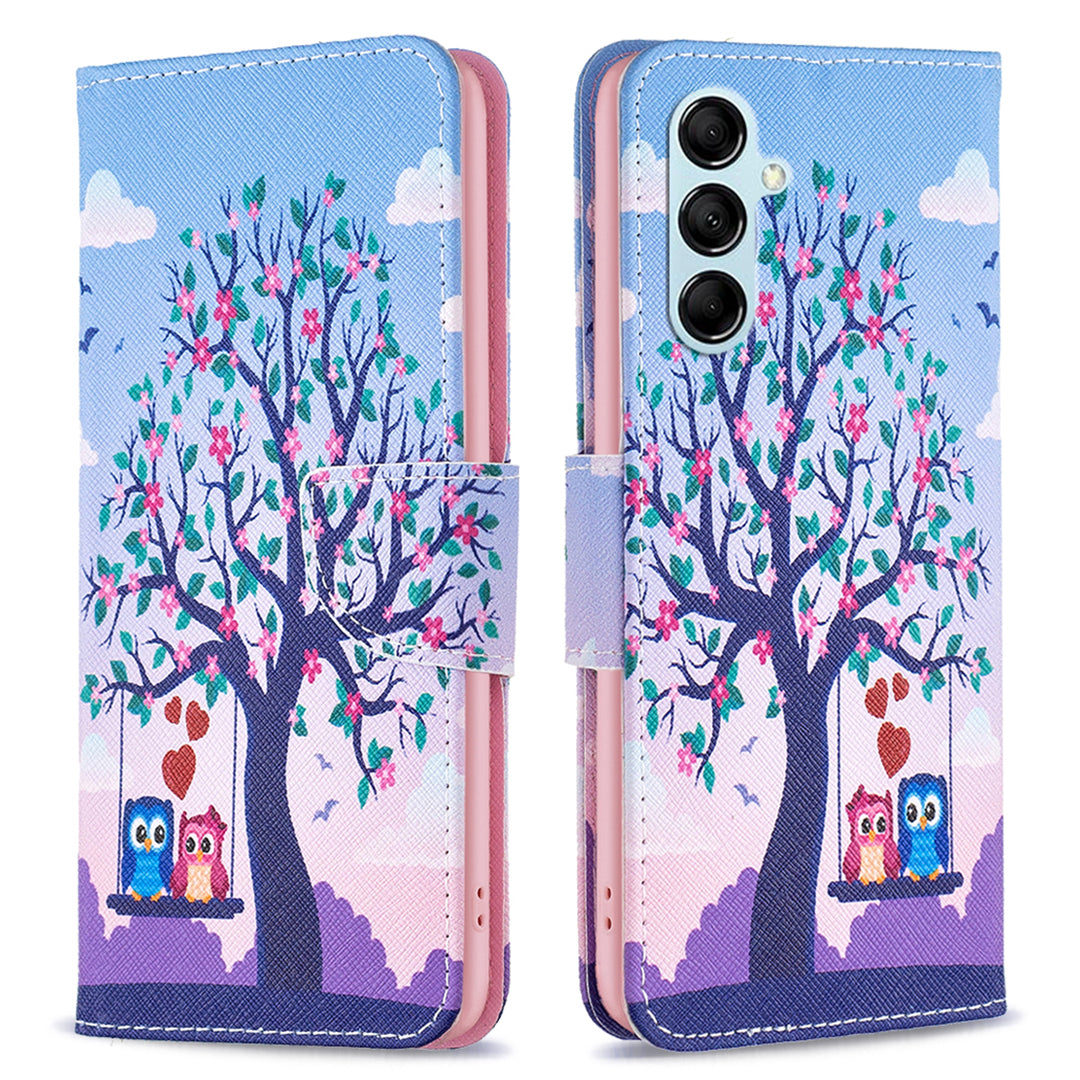 Til Samsung Galaxy M14 5G Læderstander Telefonetui Mønster Udskrivning Pung Telefon Cover