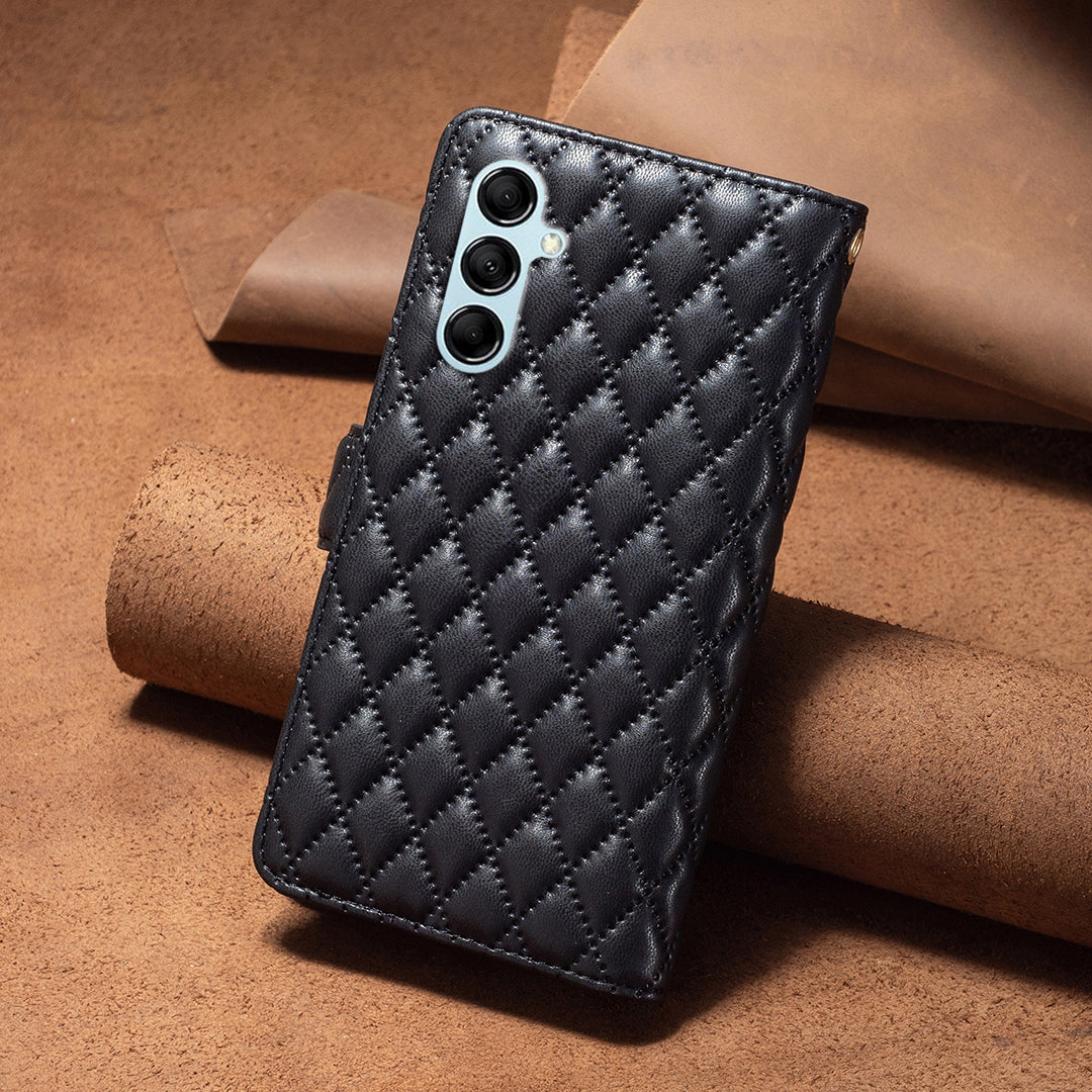 BINFEN COLOR BF Style-15 for Samsung Galaxy M14 5G Zipper Pocket PU Leather Wallet Case Phone Stand Cover