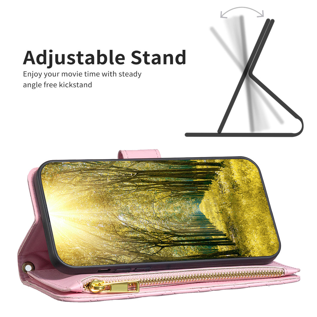 BINFEN COLOR BF Style-15 for Samsung Galaxy M14 5G Zipper Pocket PU Leather Wallet Case Phone Stand Cover