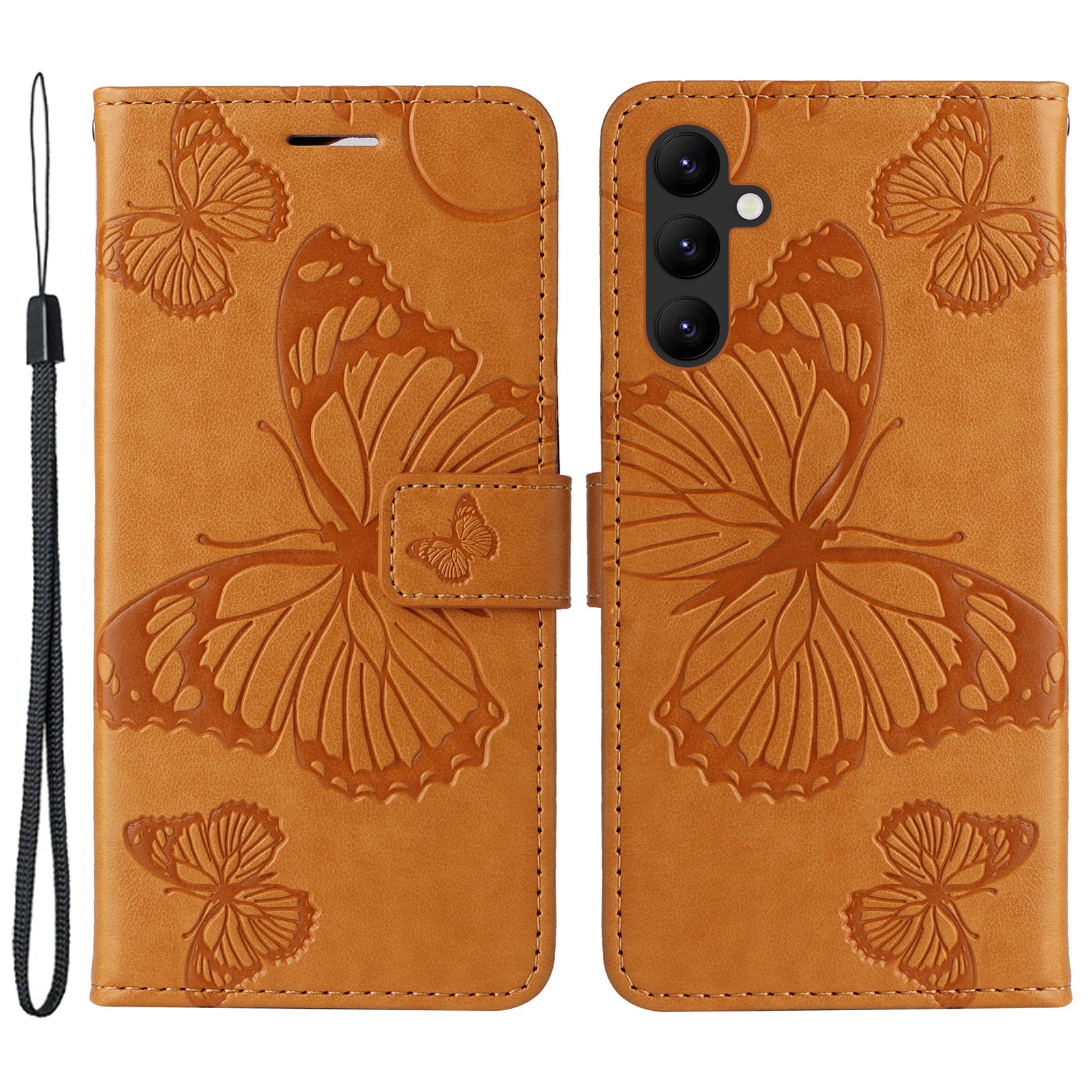 KT Imprinting Flower Series-2 til Samsung Galaxy A24 4G Butterfly Flower præget læderstativ tegnebogstelefontaske med håndstrop