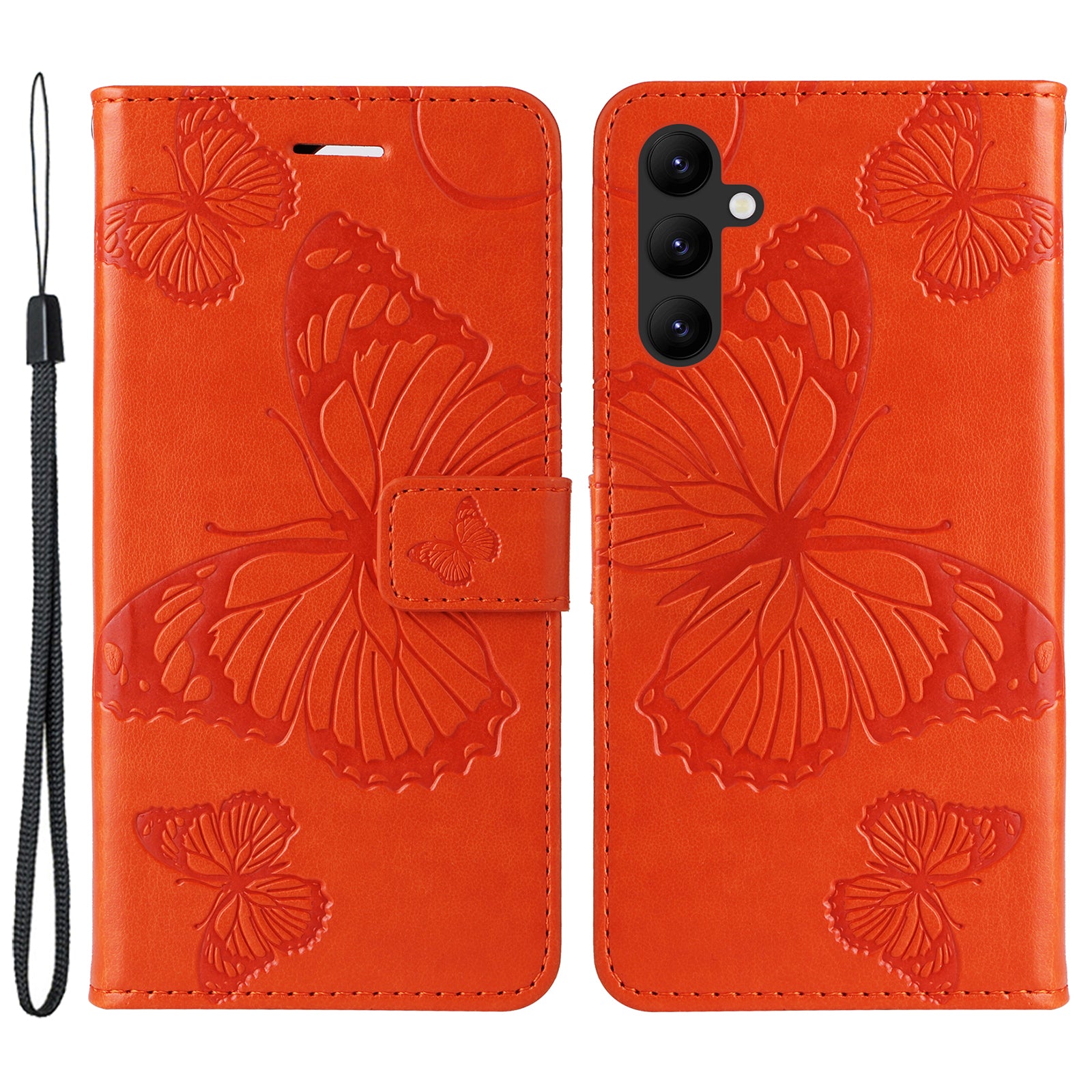 KT Imprinting Flower Series-2 til Samsung Galaxy A24 4G Butterfly Flower præget læderstativ tegnebogstelefontaske med håndstrop