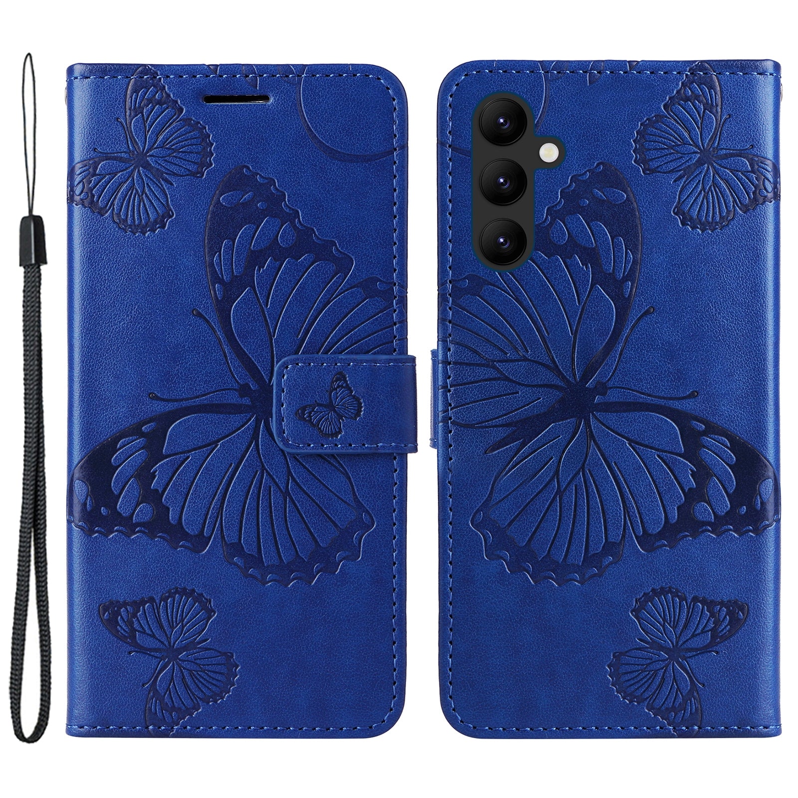 KT Imprinting Flower Series-2 til Samsung Galaxy A24 4G Butterfly Flower præget læderstativ tegnebogstelefontaske med håndstrop