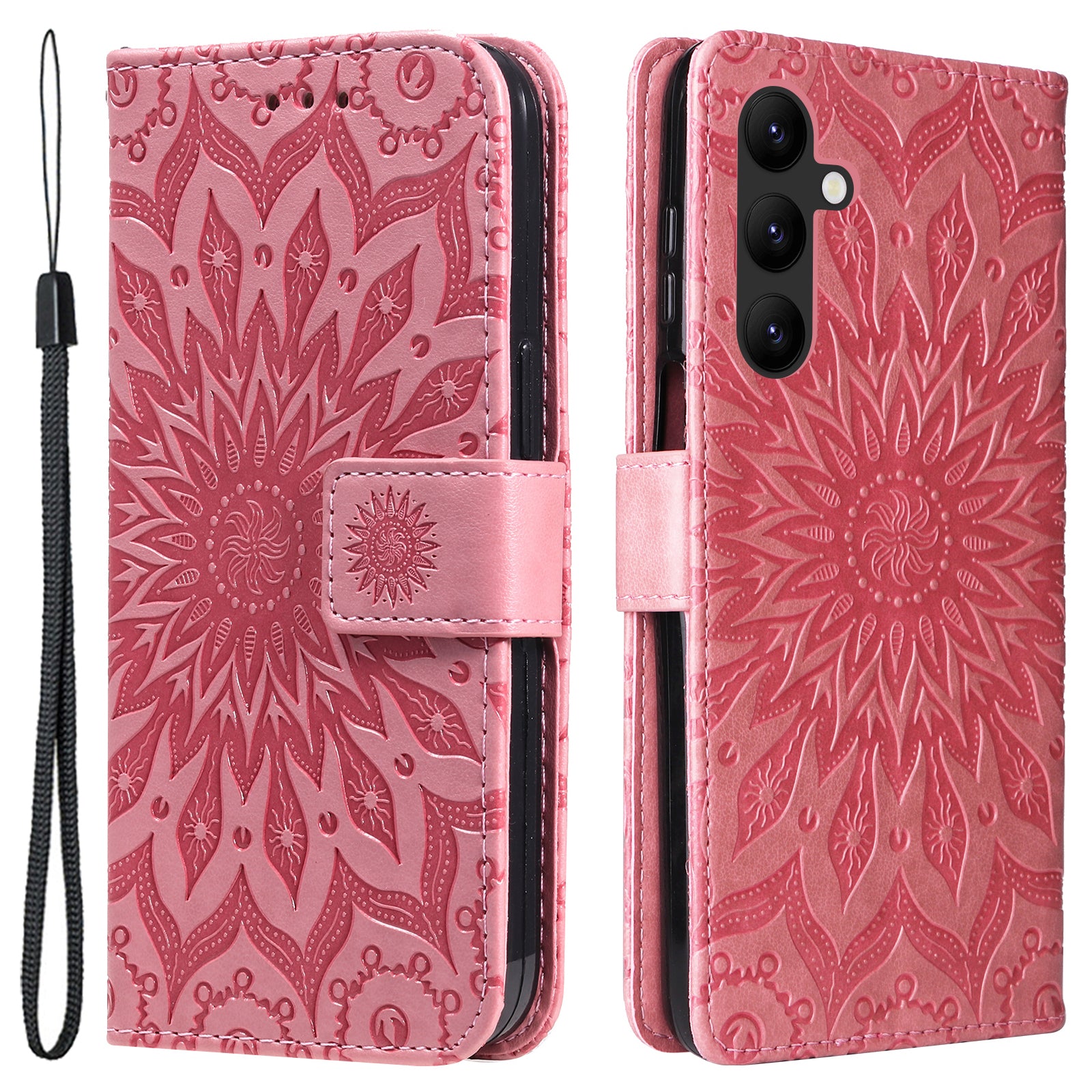 KT Imprinting Flower Series-1 for Samsung Galaxy A24 4G Stand Wallet Phone Case PU Leather Cover with Strap