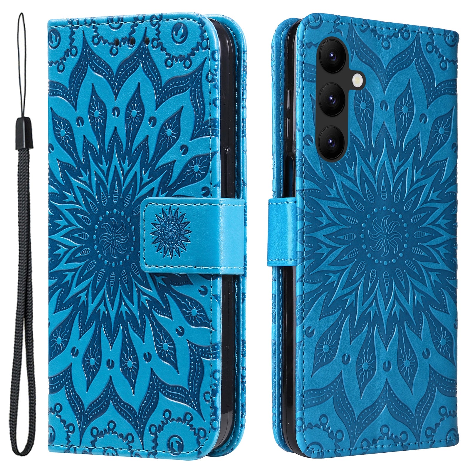 KT Imprinting Flower Series-1 for Samsung Galaxy A24 4G Stand Wallet Phone Case PU Leather Cover with Strap