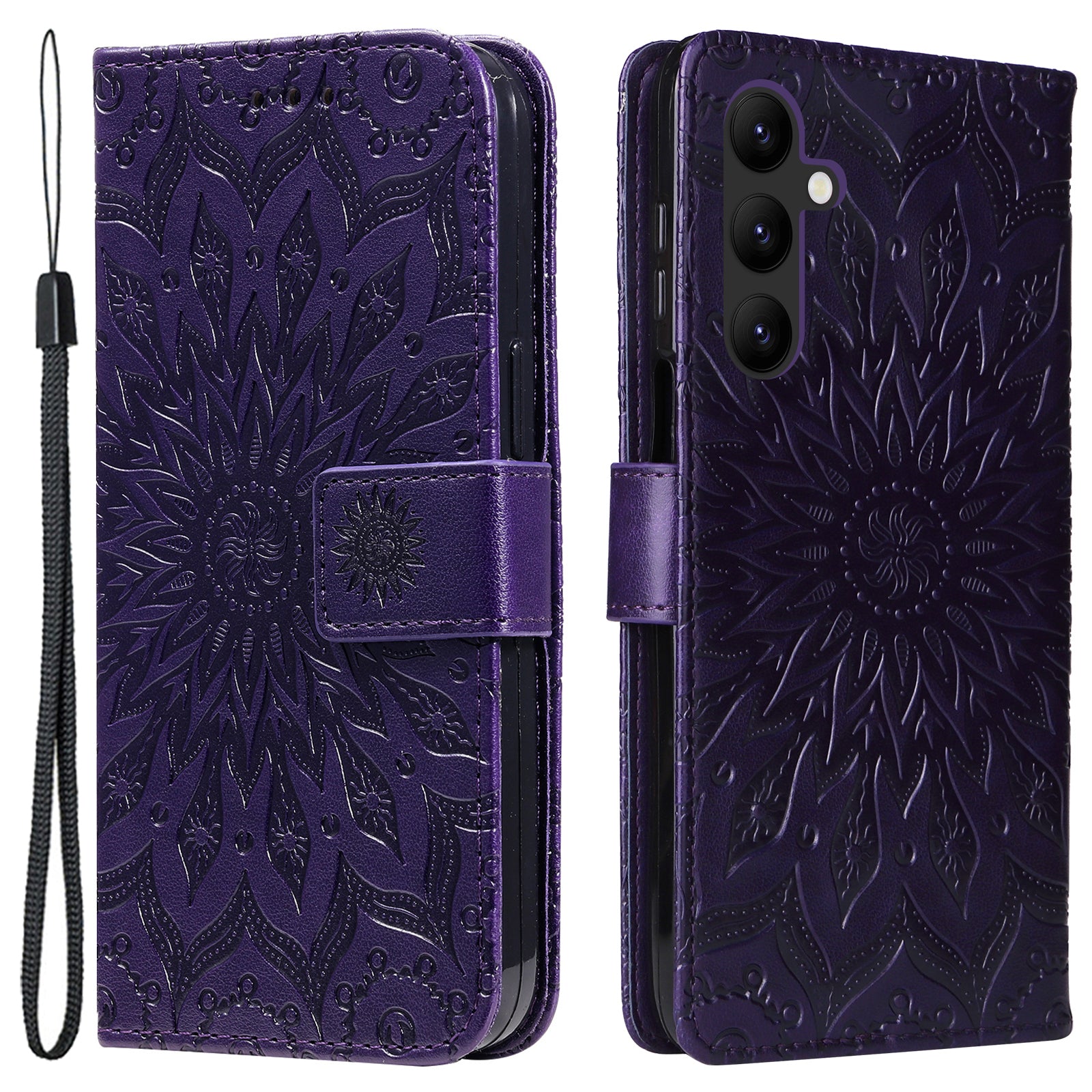KT Imprinting Flower Series-1 for Samsung Galaxy A24 4G Stand Wallet Phone Case PU Leather Cover with Strap