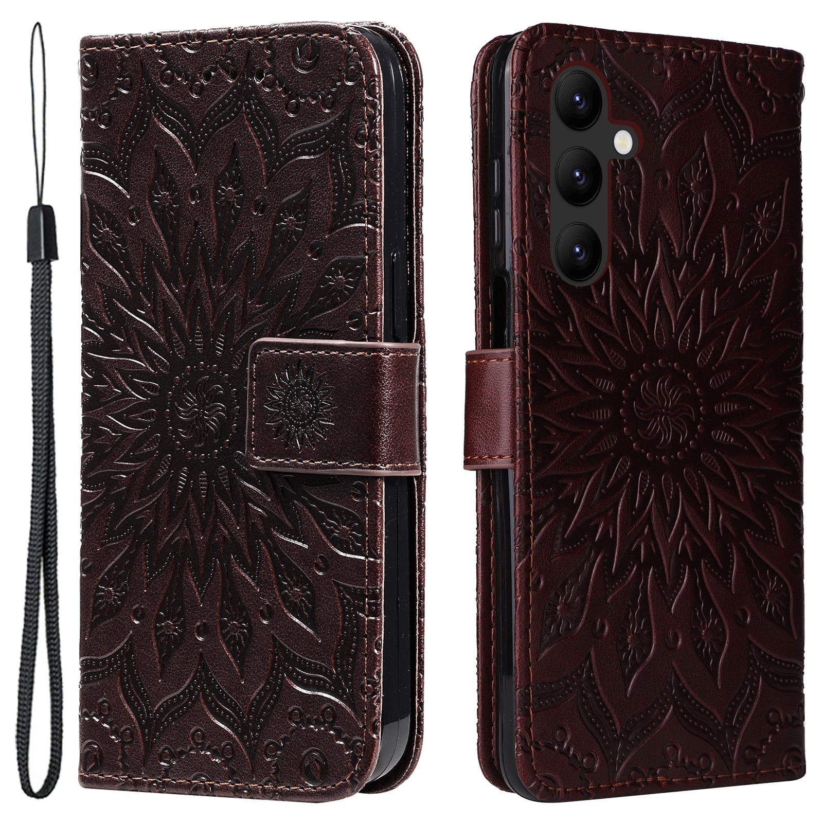KT Imprinting Flower Series-1 for Samsung Galaxy A24 4G Stand Wallet Phone Case PU Leather Cover with Strap